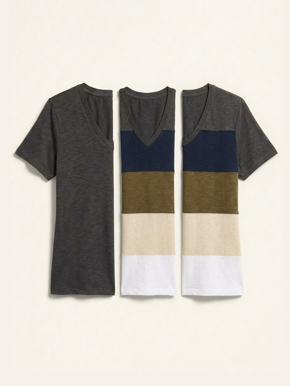 3x Textured Slub V Neck Short Sleeve Bundle (Woman) - Charcoal + 2 Colours