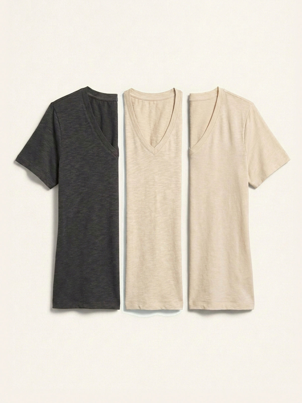 3x Textured Slub V Neck Short Sleeve Bundle (Woman) - Charcoal + 2 Colours