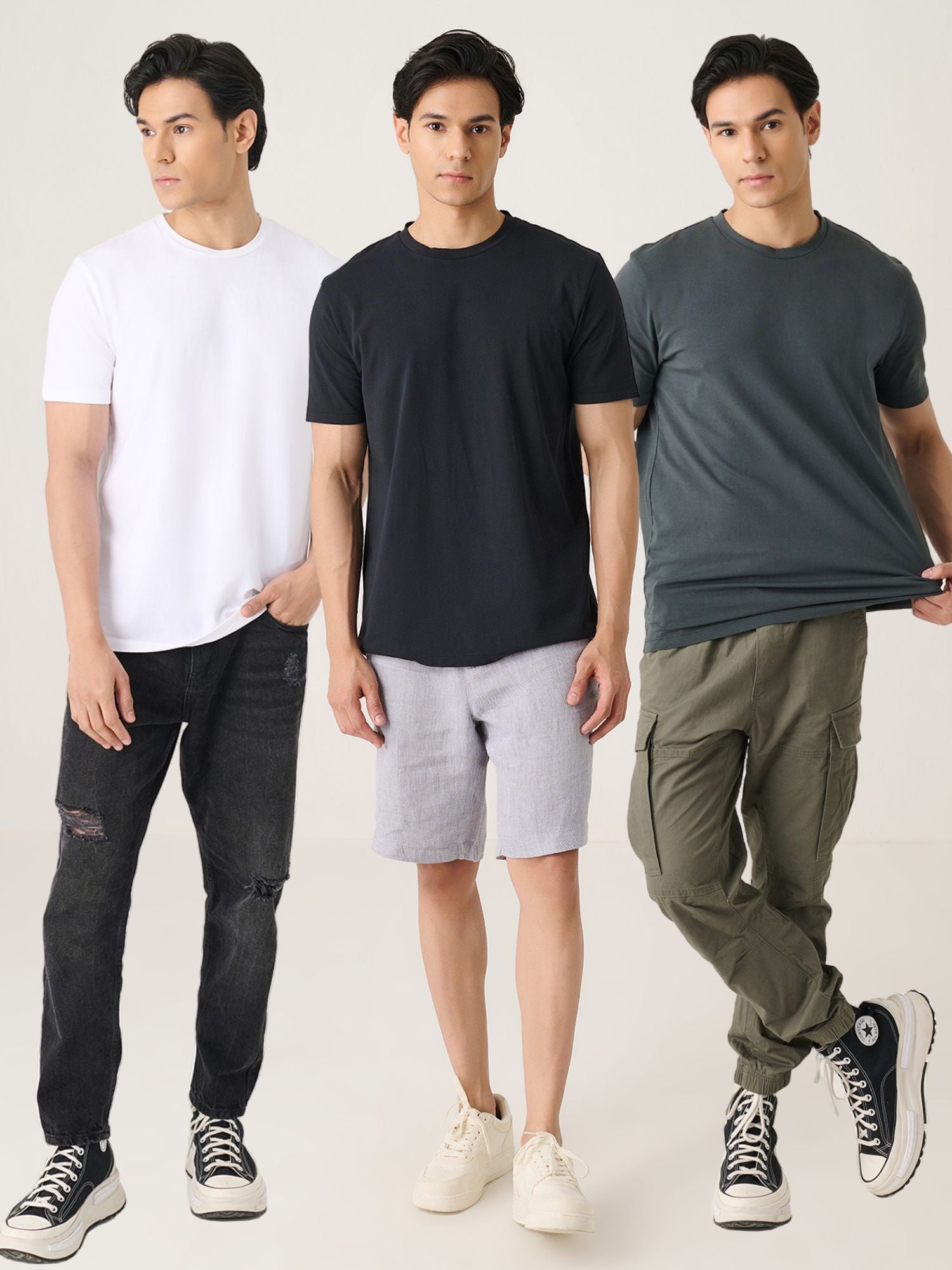 3x Short Sleeve Tee Bundle (Man) - Black + White + Colour