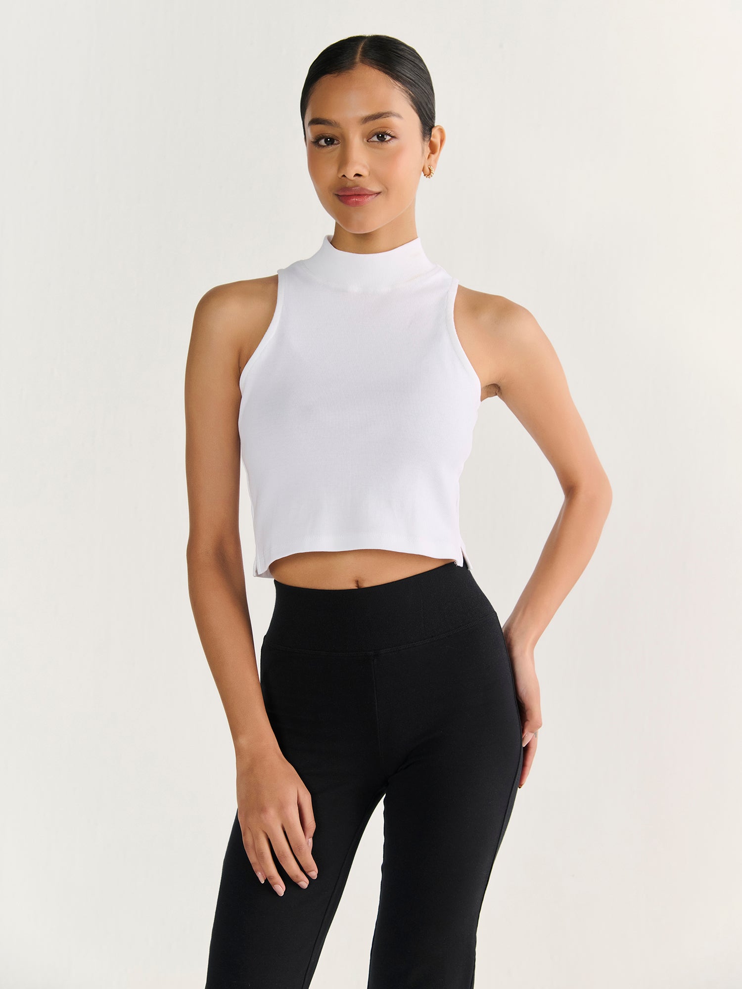 Rib High Neck Cropped Tank