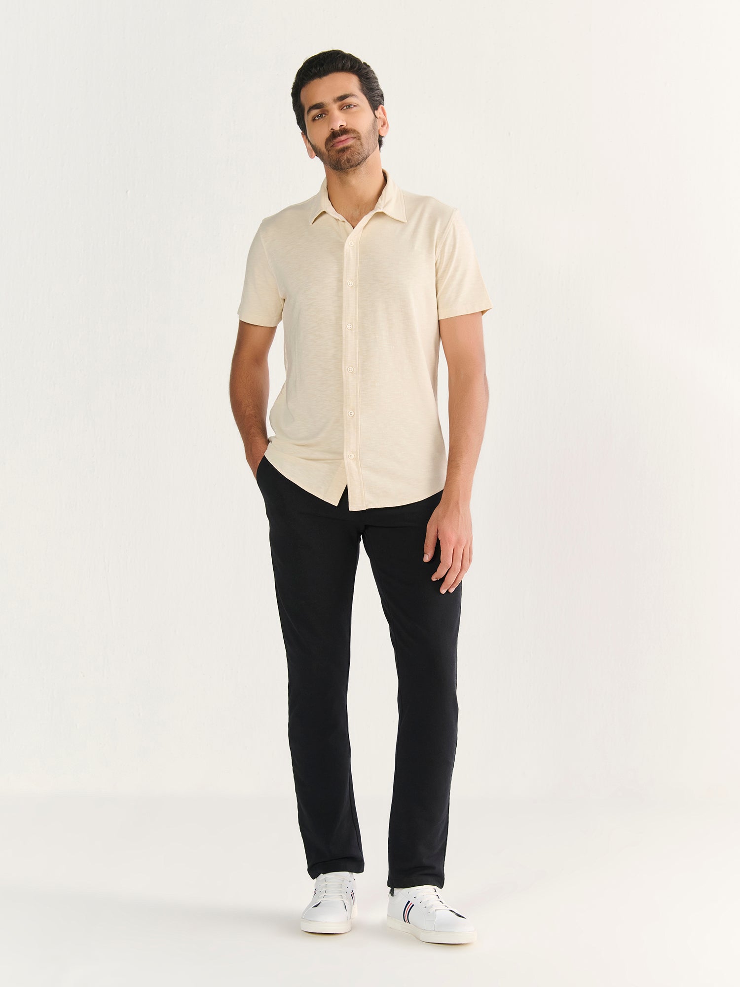 Textured Slub Short Sleeve Button Down