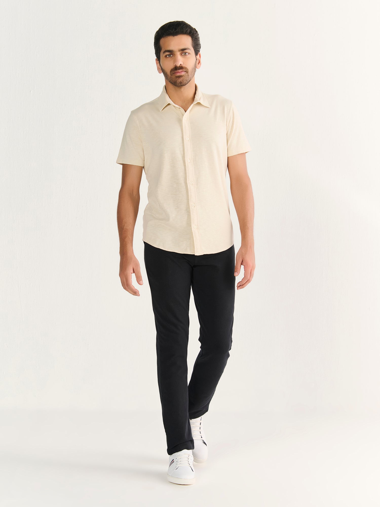 Textured Slub Short Sleeve Button Down