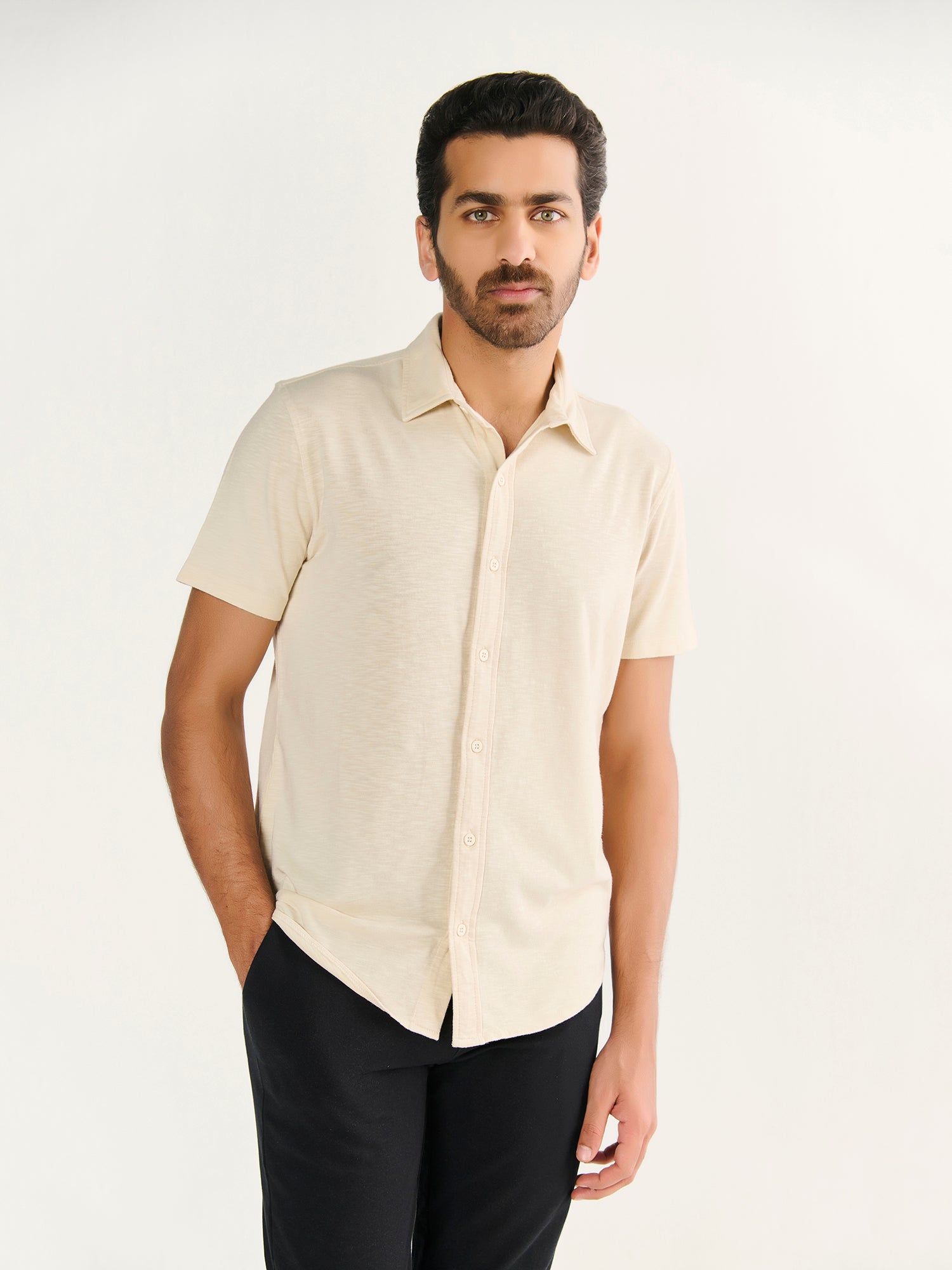 Textured Slub Short Sleeve Button Down