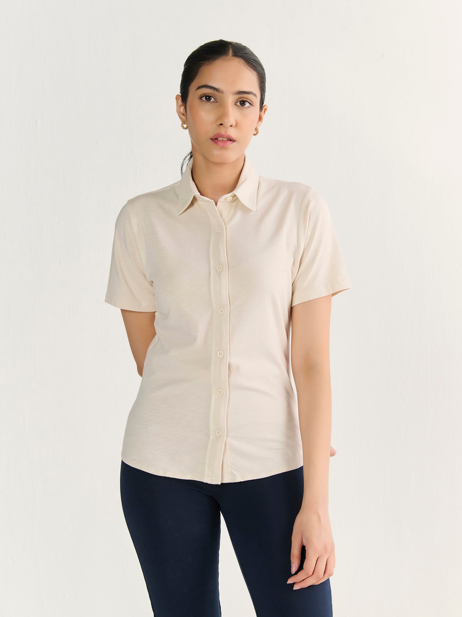 Textured Slub Short Sleeve Button Down