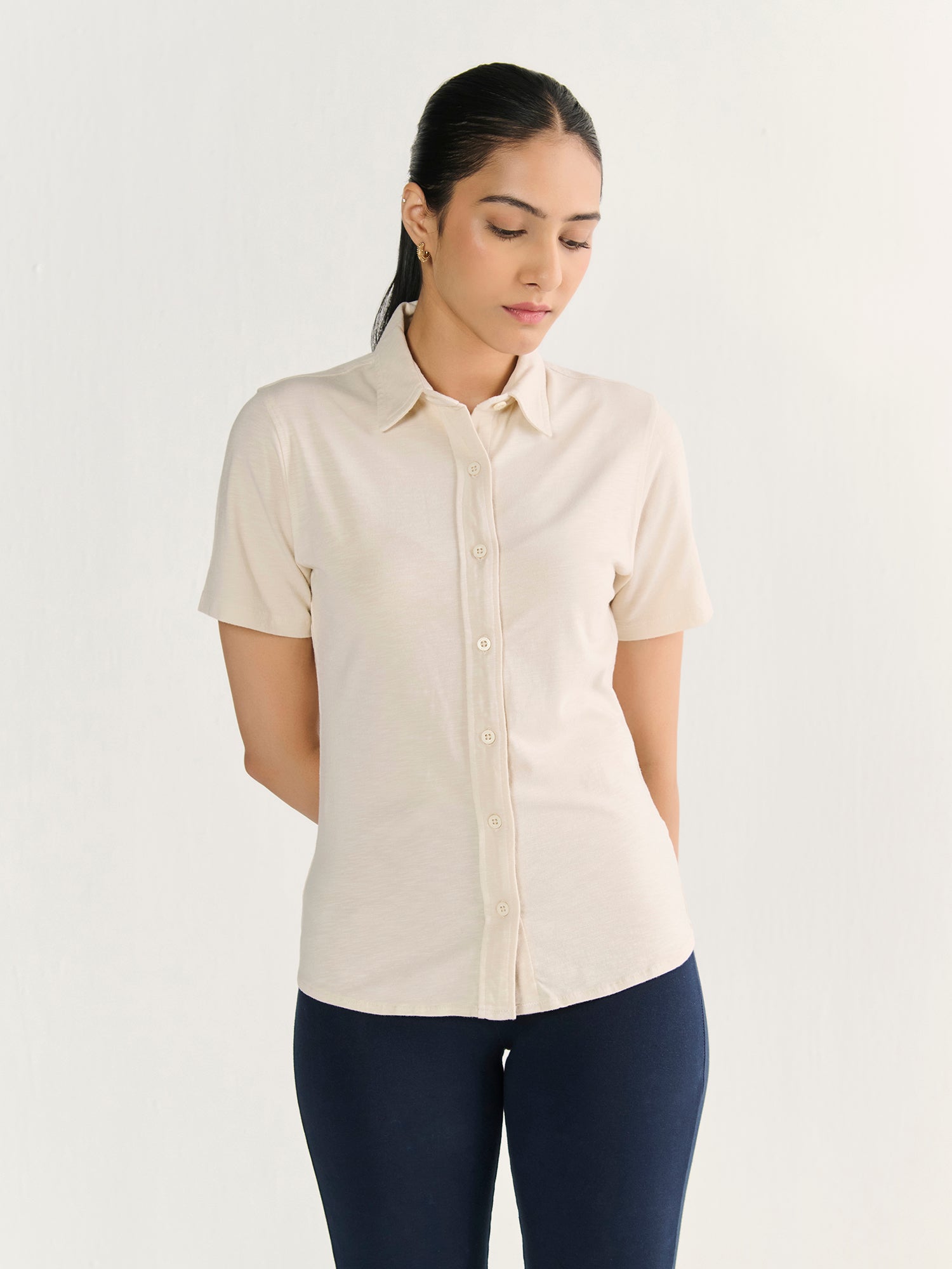 Textured Slub Short Sleeve Button Down