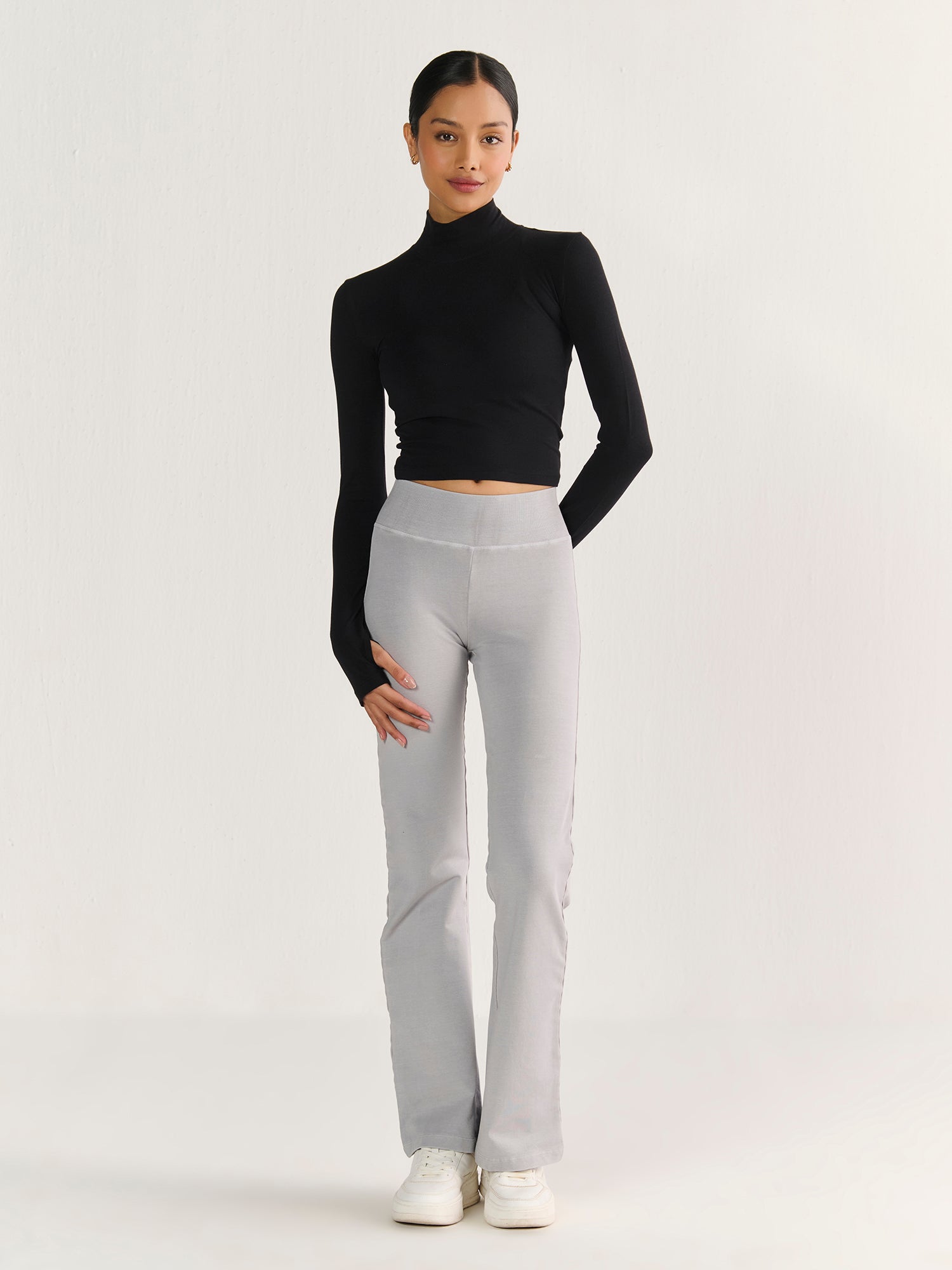 High Neck Long Sleeve Crop