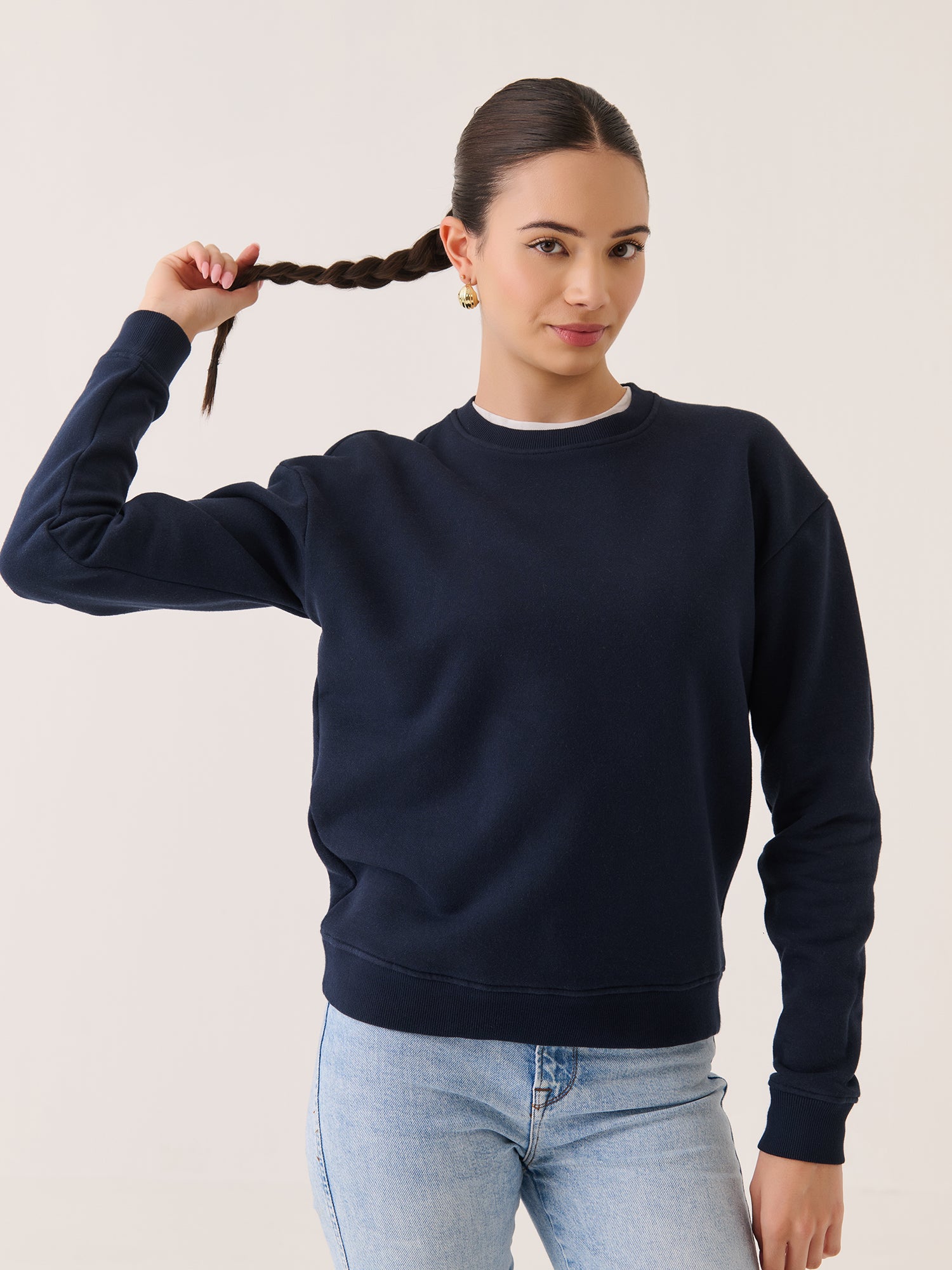 crew neck sweater t shirt for women Crew Neck Sweatshirt Navy Blue 3XL