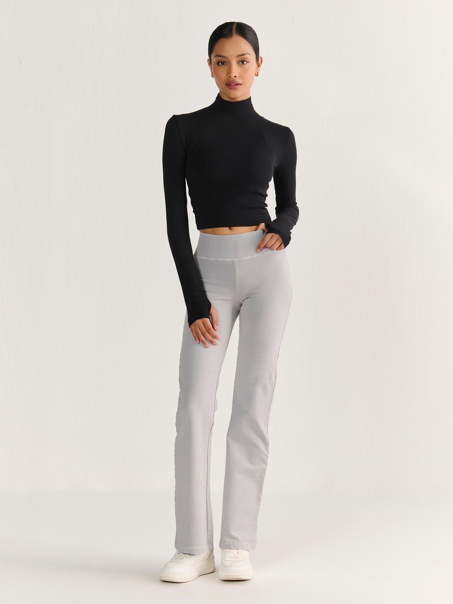 High Neck Long Sleeve Crop