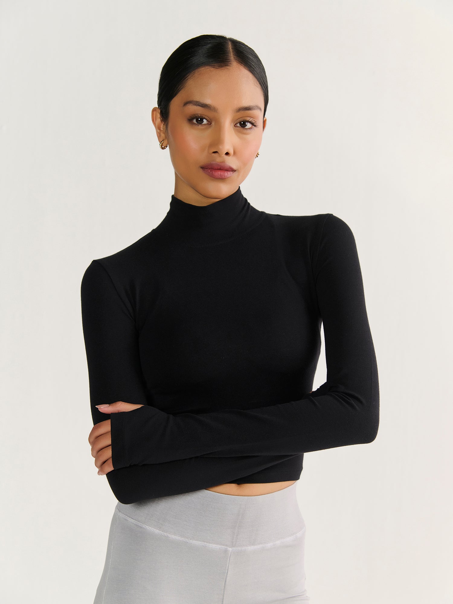 High Neck Long Sleeve Crop