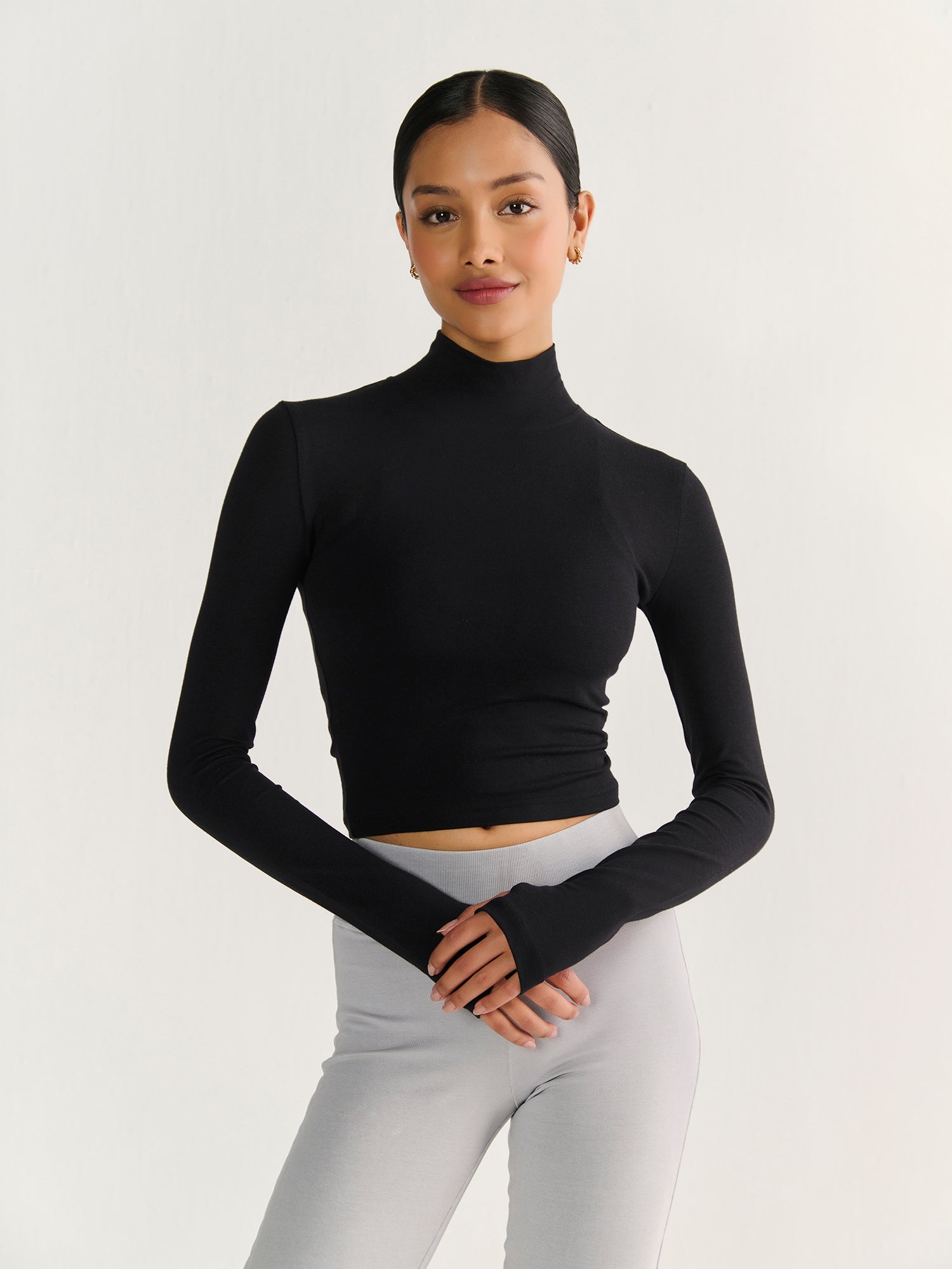 High Neck Long Sleeve Crop