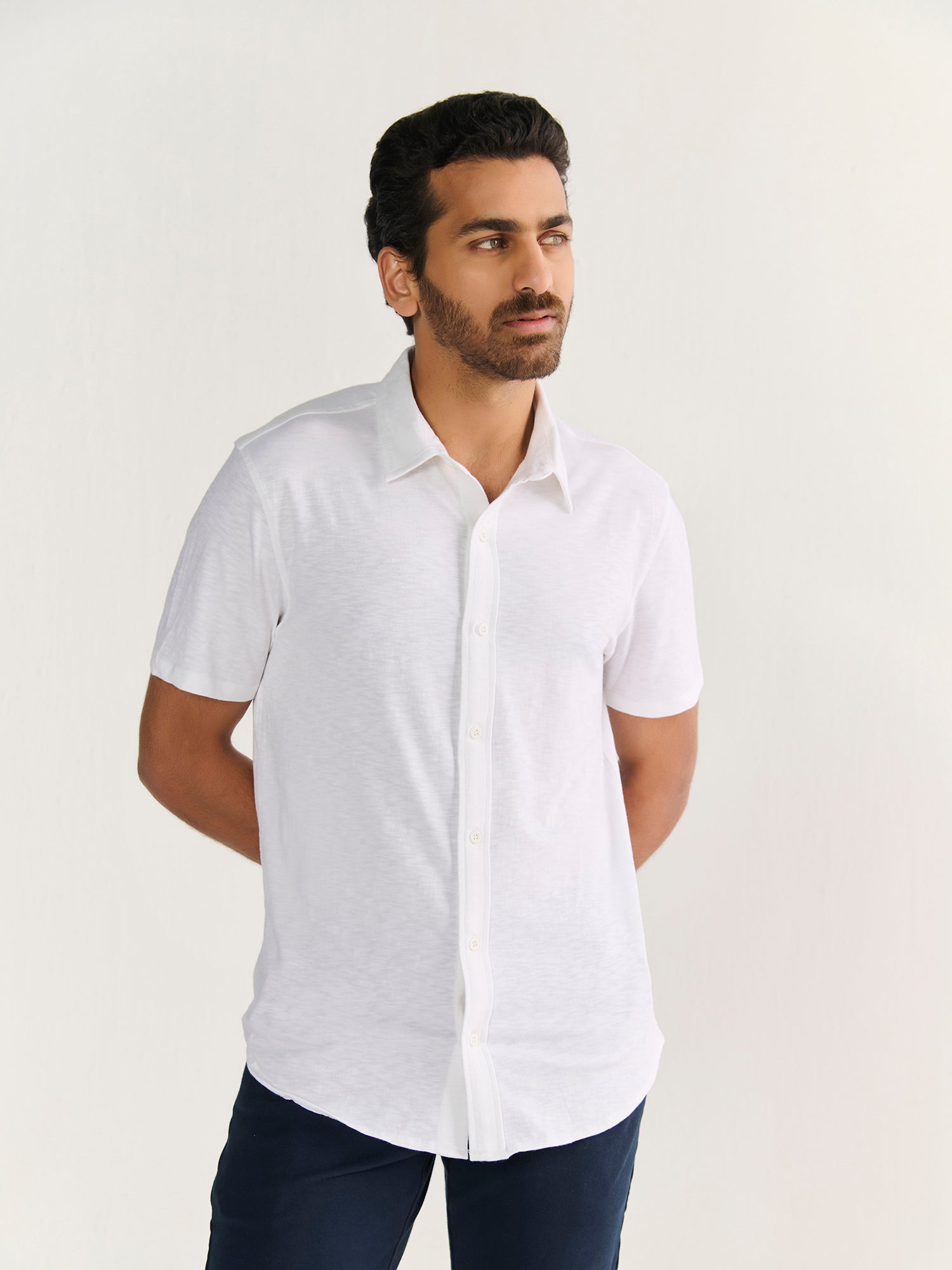 Textured Slub Short Sleeve Button Down