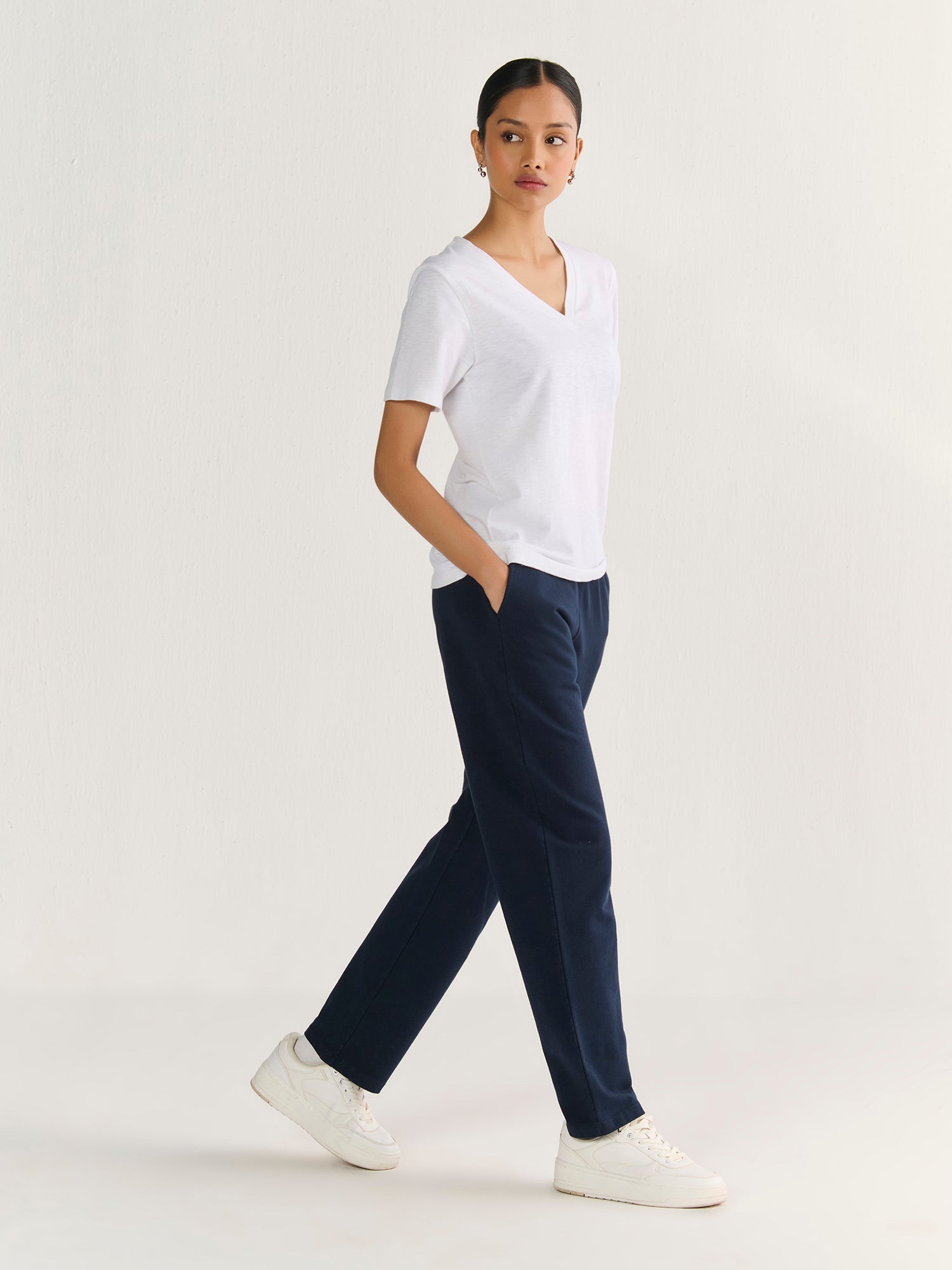 Textured Slub V Neck Short Sleeve