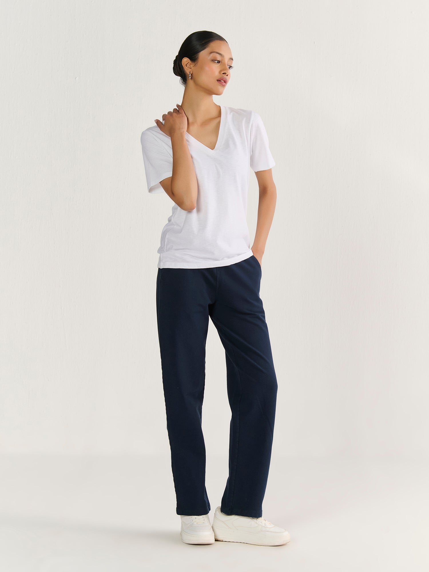 Textured Slub V Neck Short Sleeve