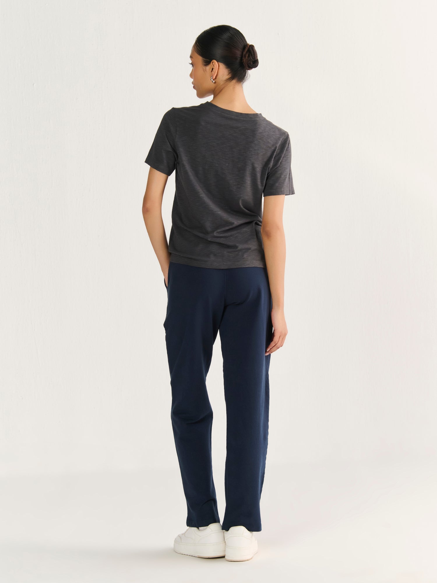 Textured Slub V Neck Short Sleeve