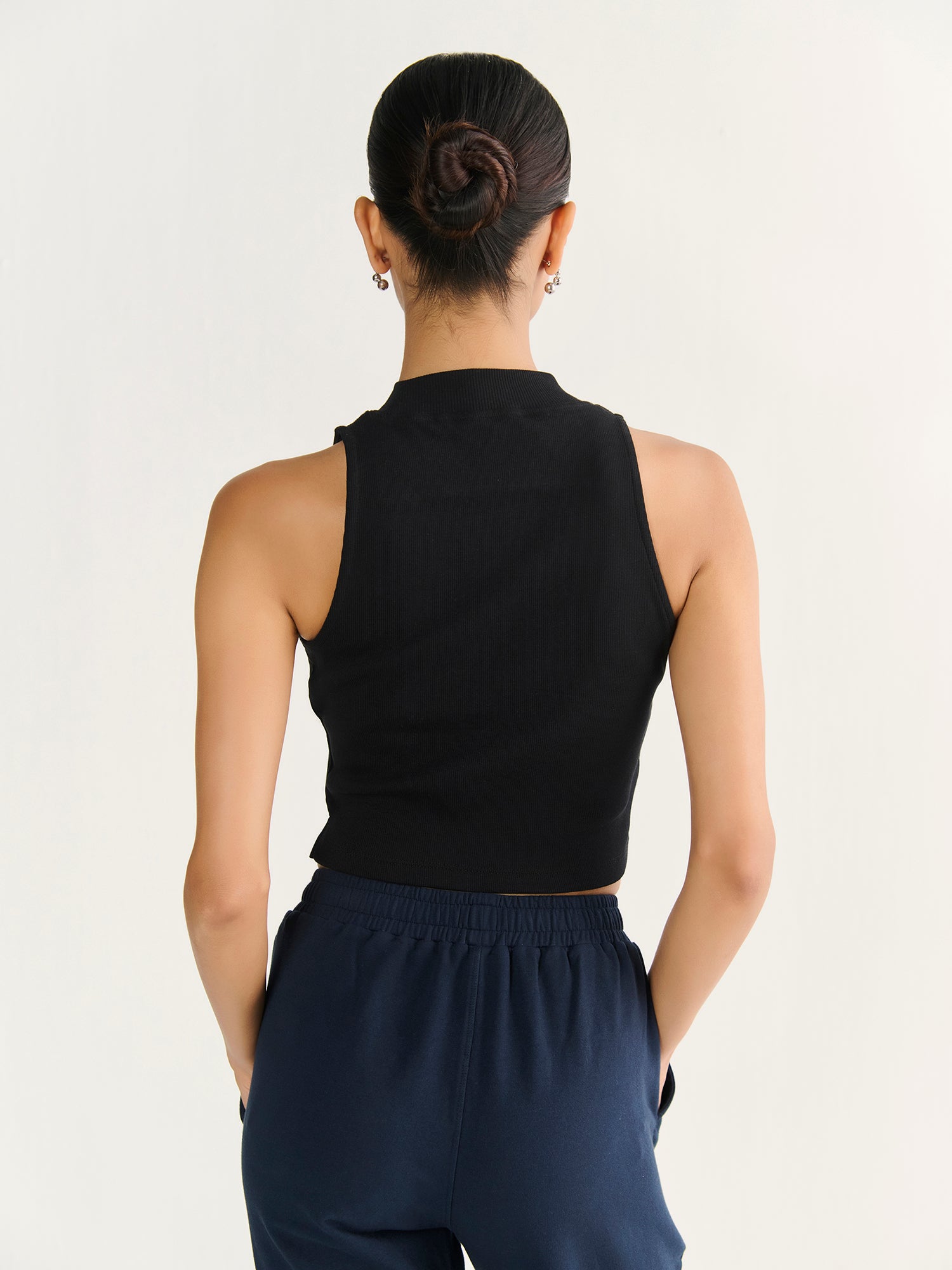 Rib High Neck Cropped Tank