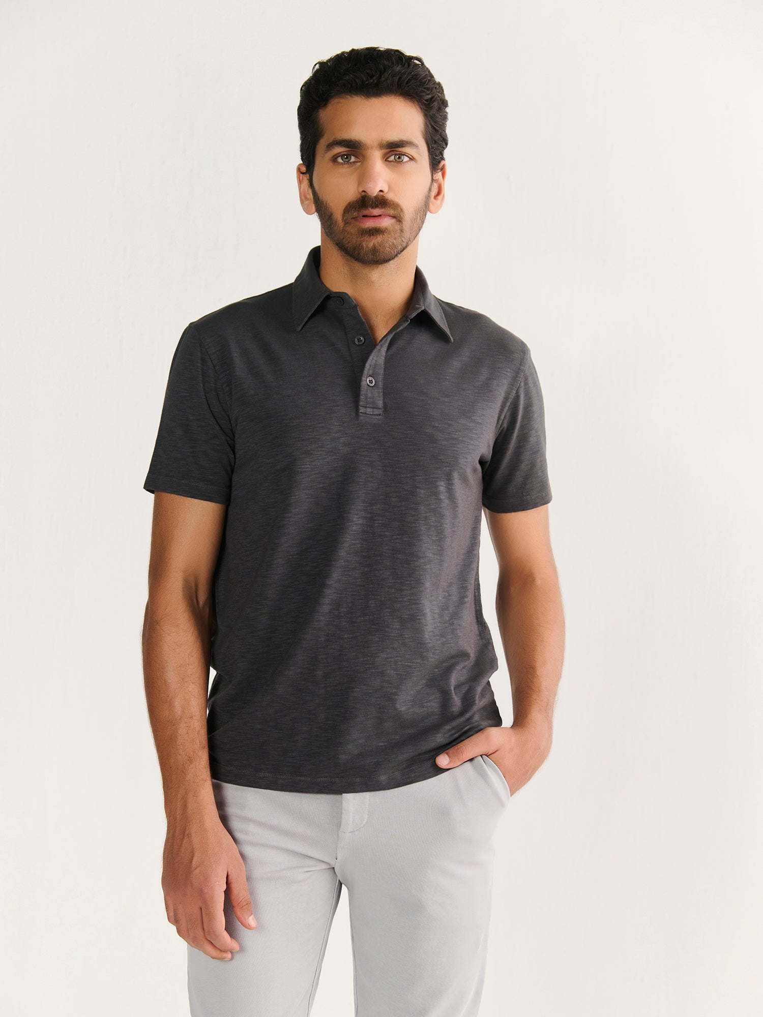 Textured Slub Short Sleeve Polo