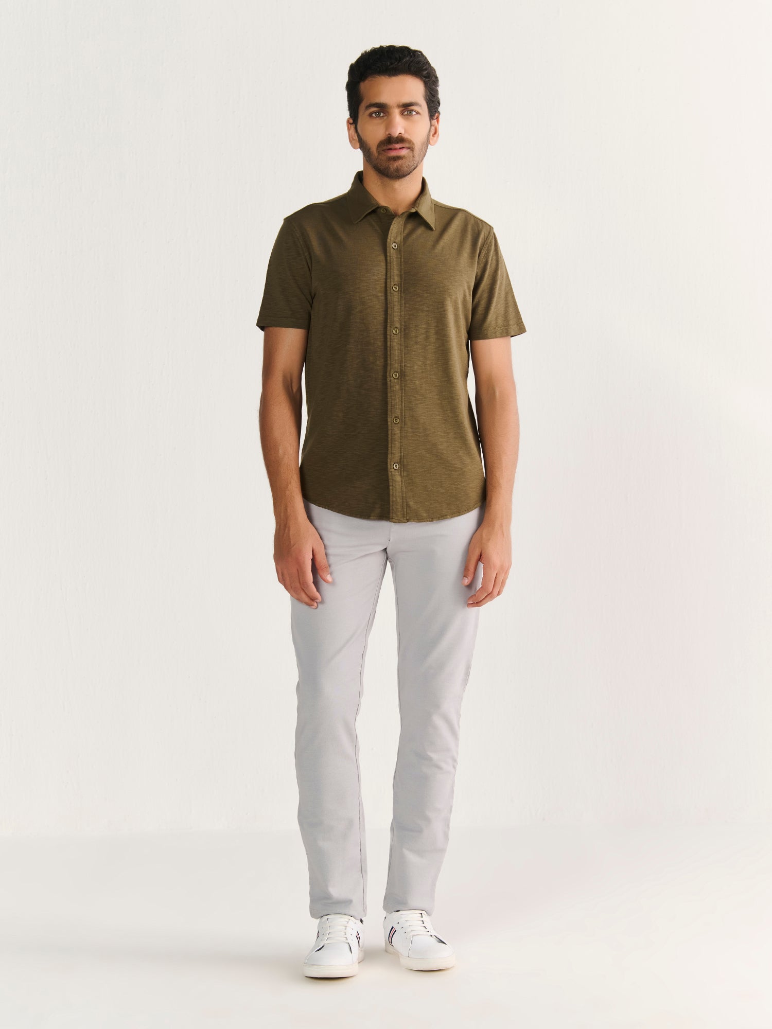 Textured Slub Short Sleeve Button Down