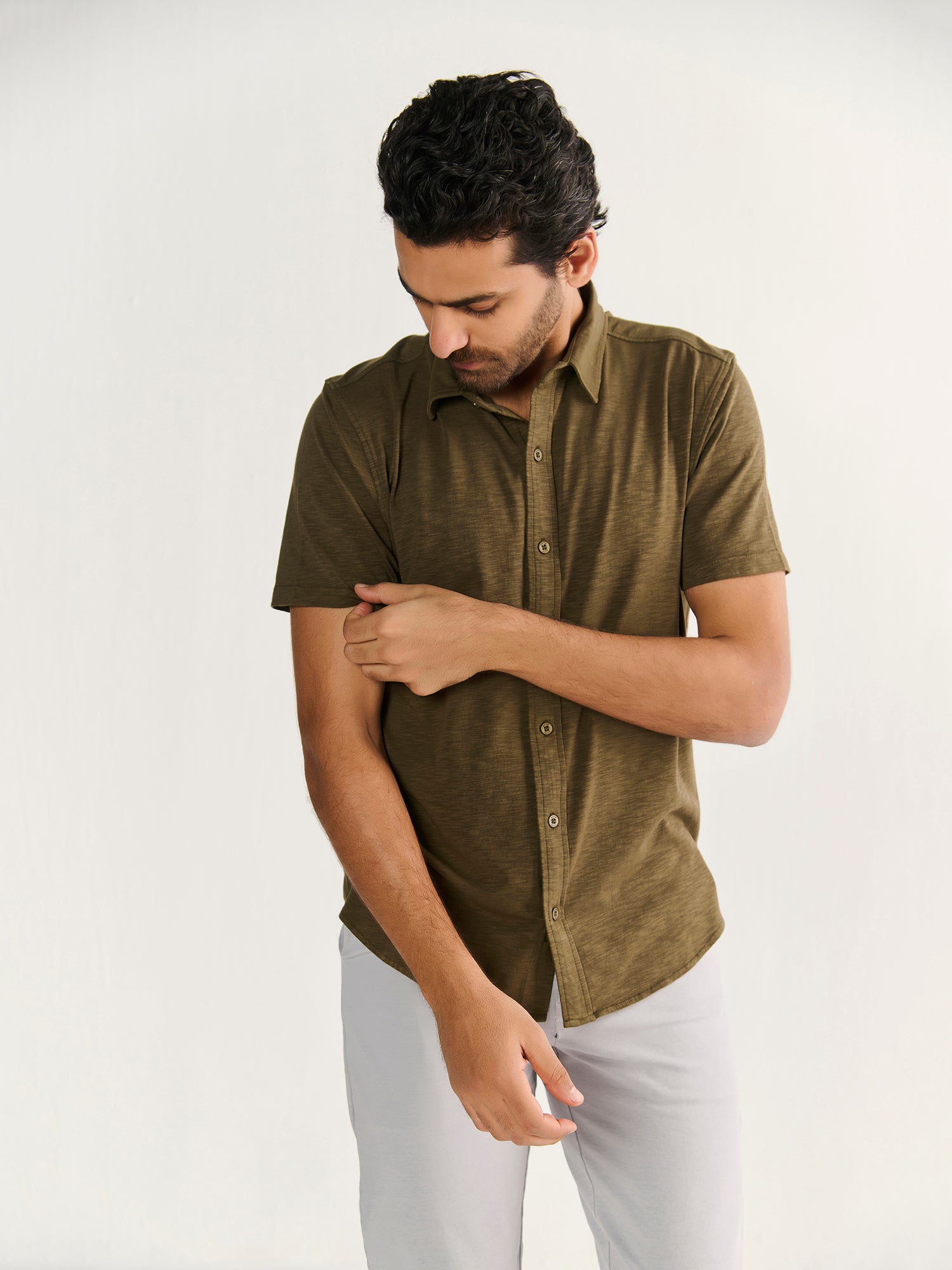 Textured Slub Short Sleeve Button Down