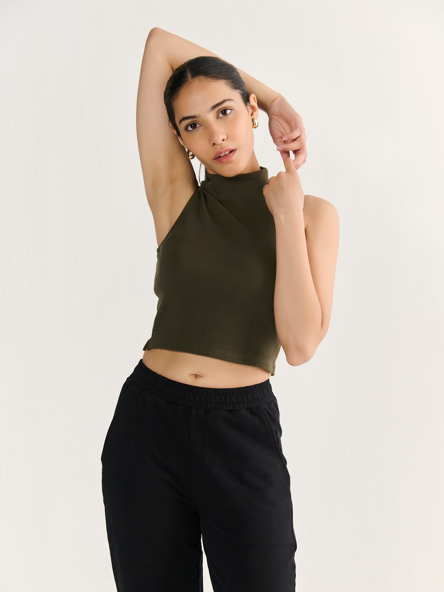 Rib High Neck Cropped Tank