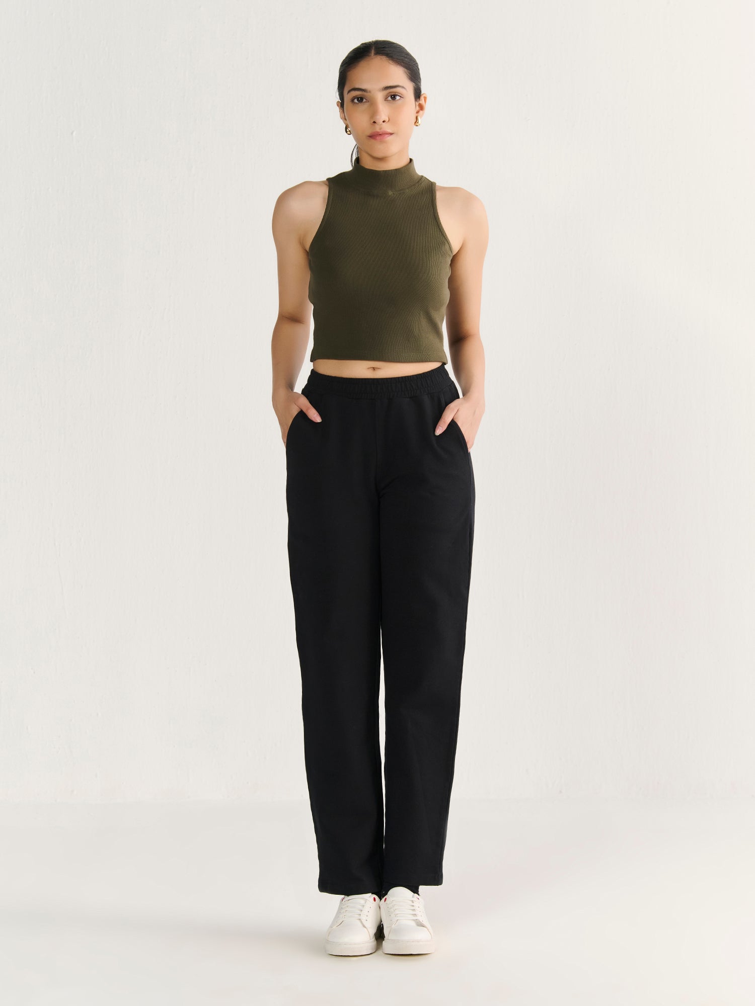 Rib High Neck Cropped Tank
