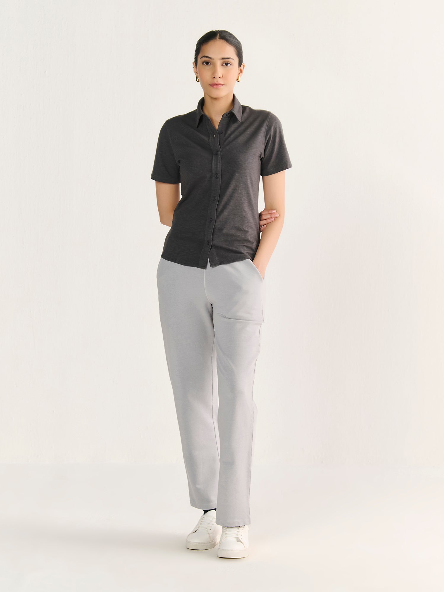 Textured Slub Short Sleeve Button Down