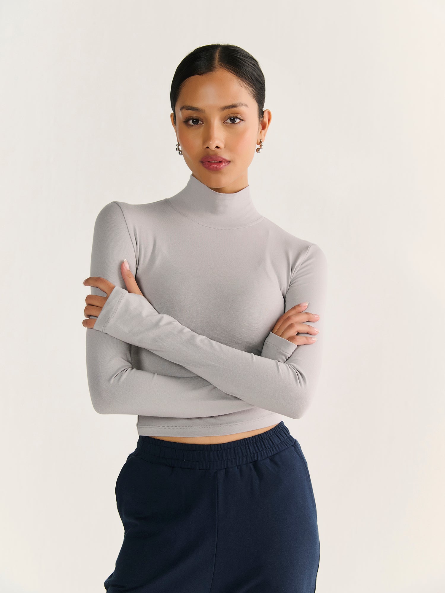 High Neck Long Sleeve Crop