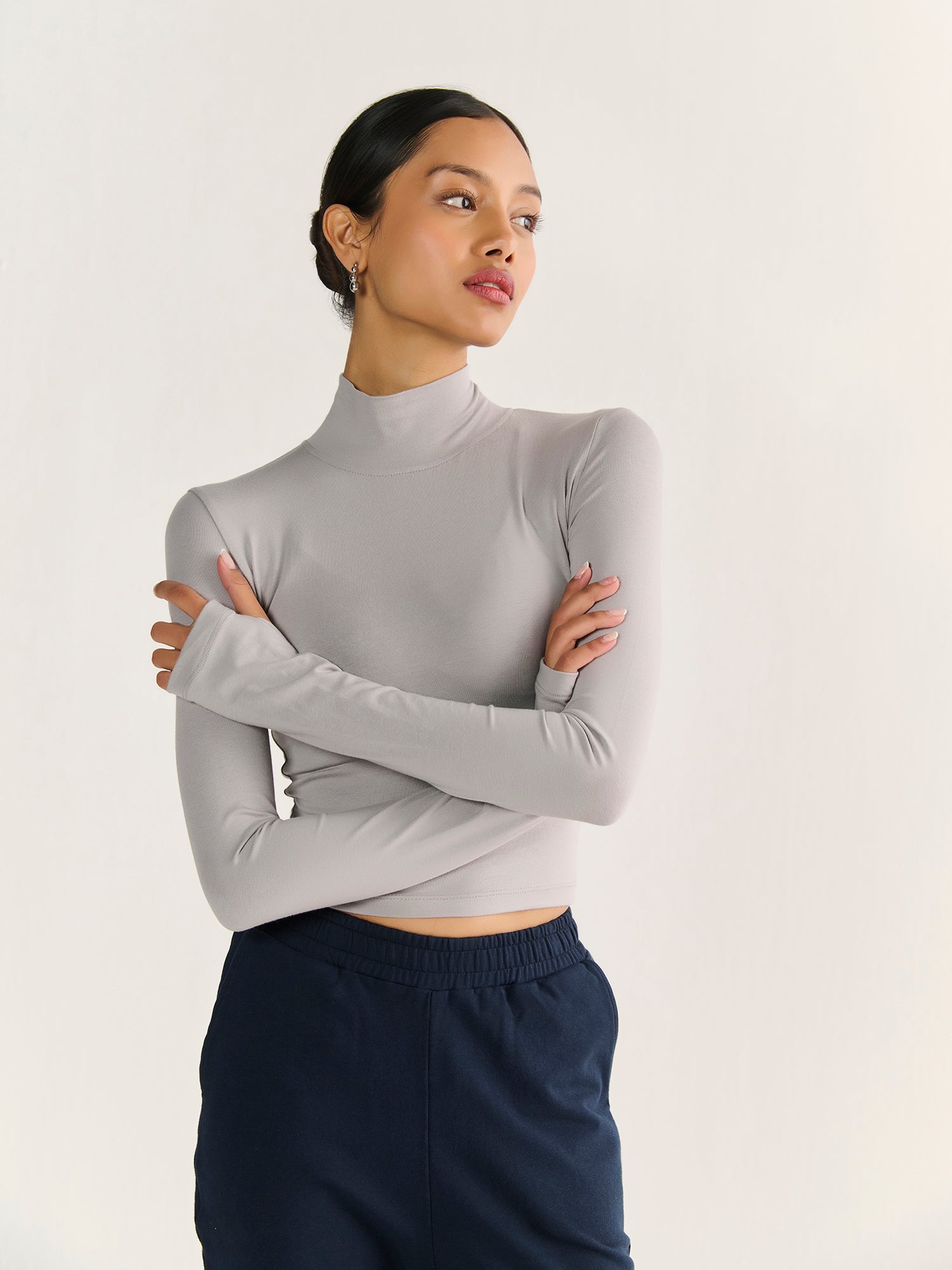 High Neck Long Sleeve Crop