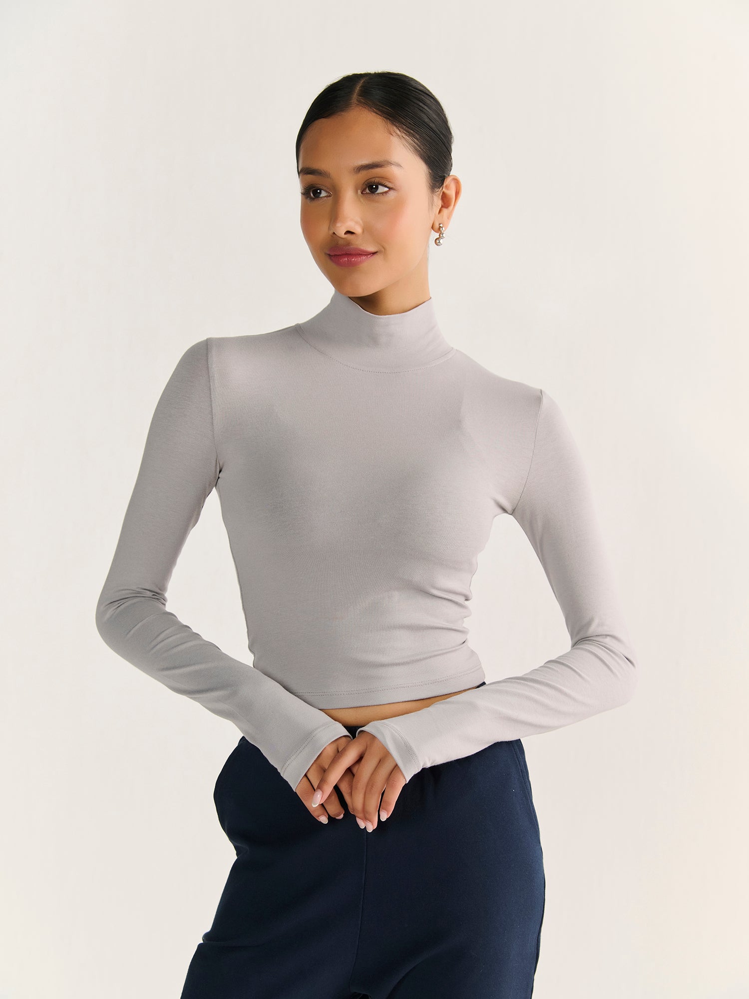High Neck Long Sleeve Crop