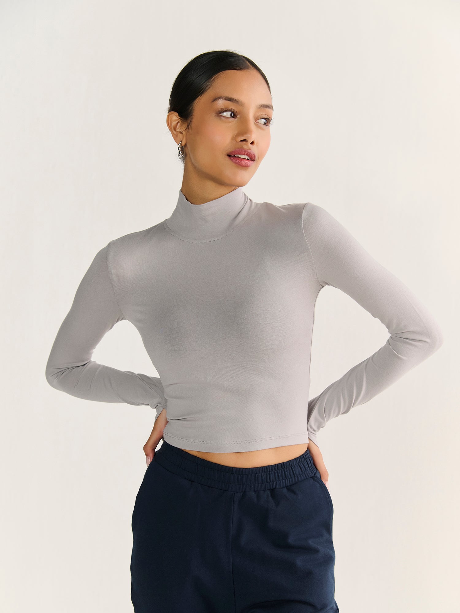 High Neck Long Sleeve Crop