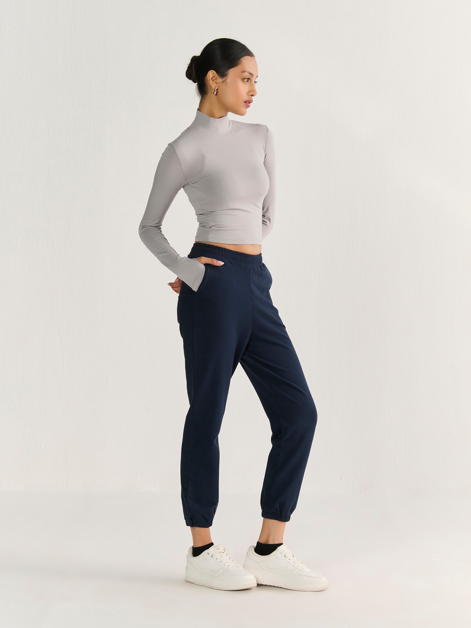 High Neck Long Sleeve Crop