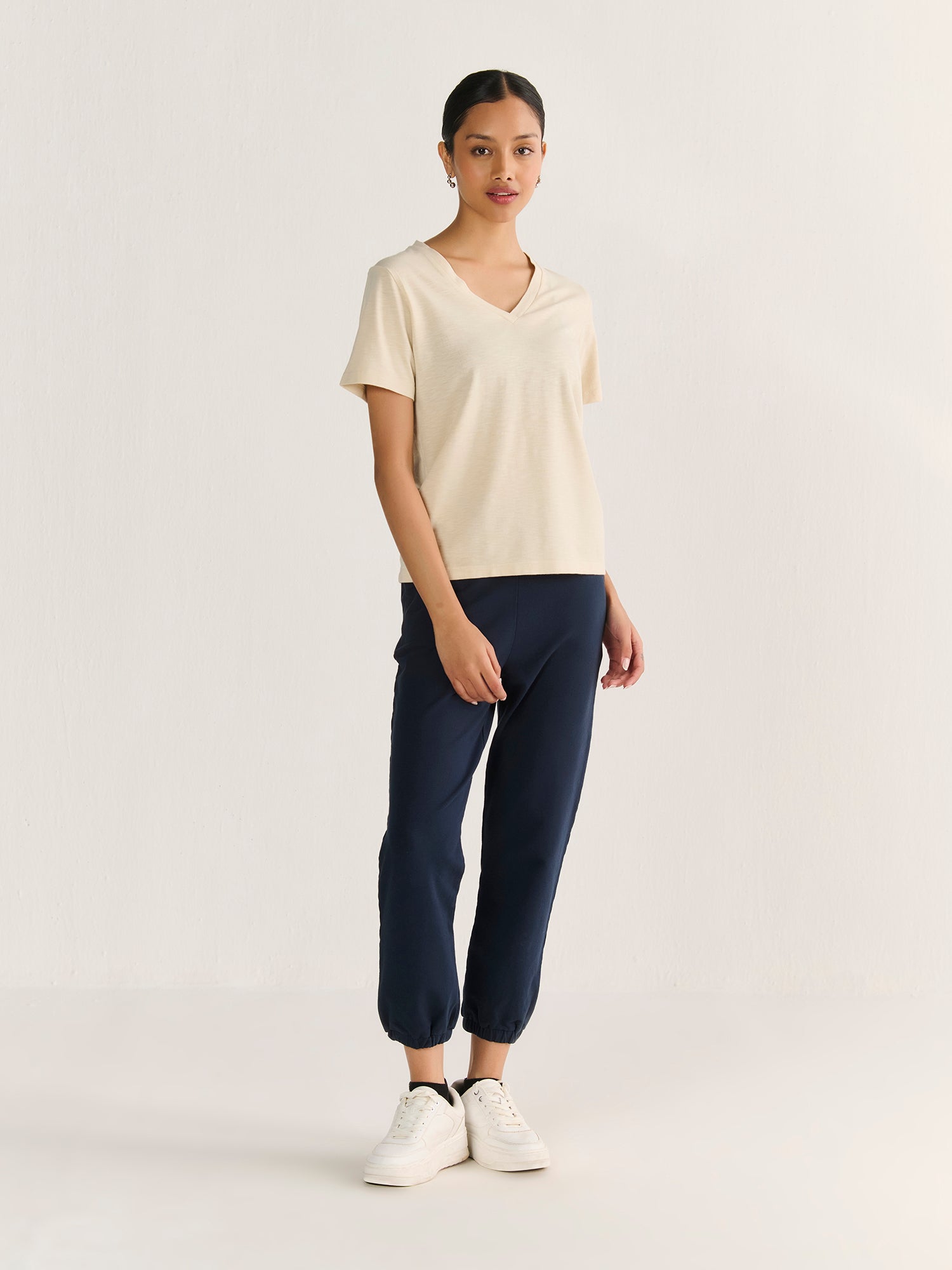 Textured Slub V Neck Short Sleeve