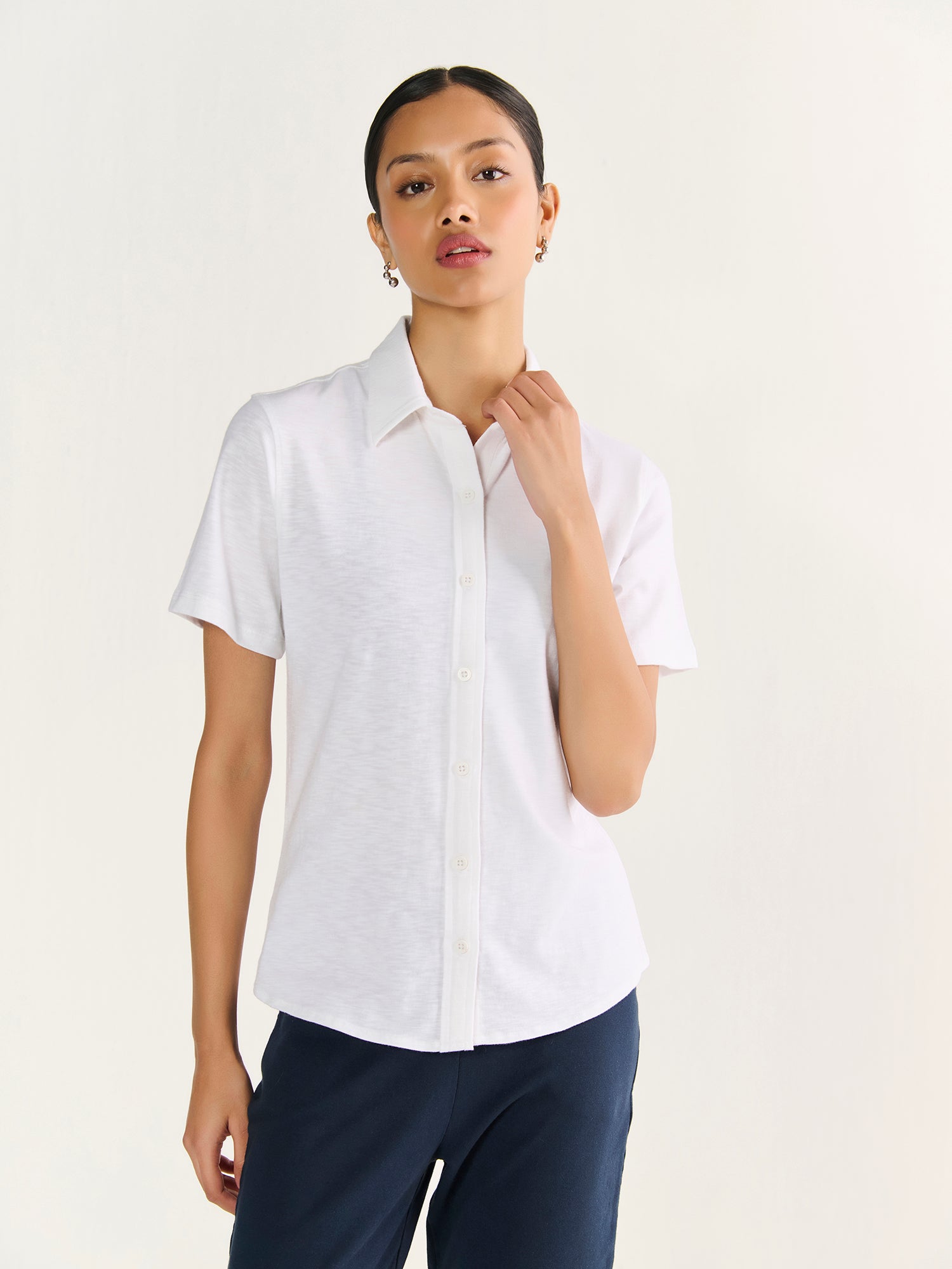 Textured Slub Short Sleeve Button Down