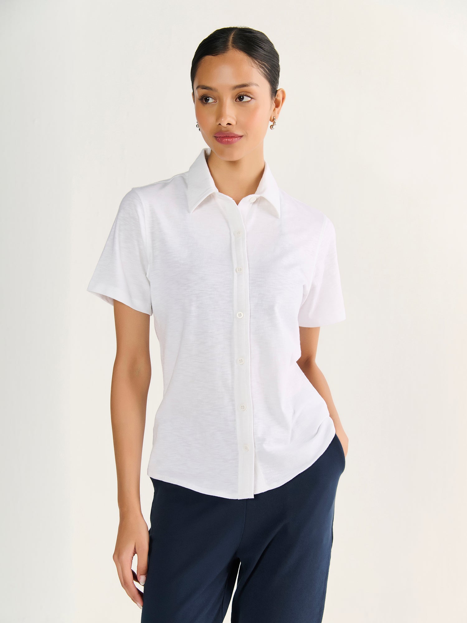 Textured Slub Short Sleeve Button Down