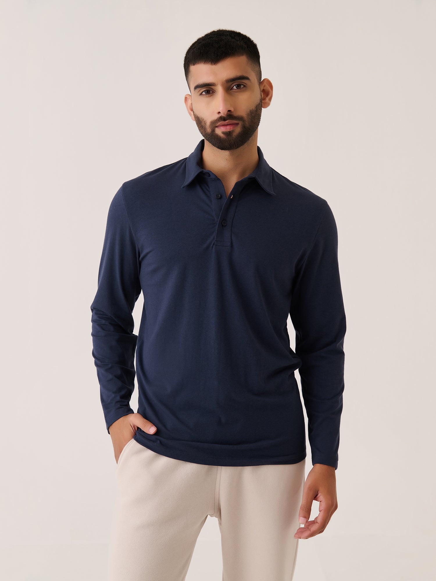 Long Sleeve Polo - Slim Fit Stretch