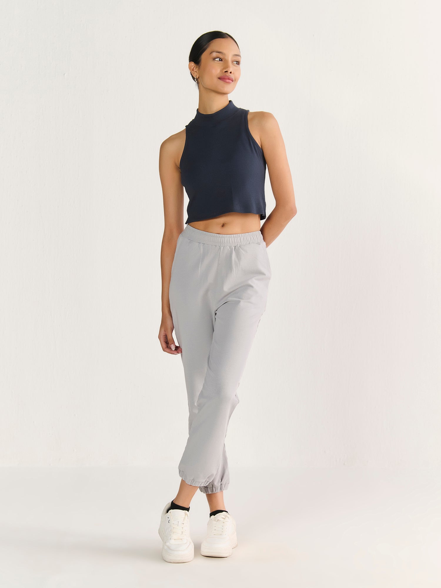 Rib High Neck Cropped Tank