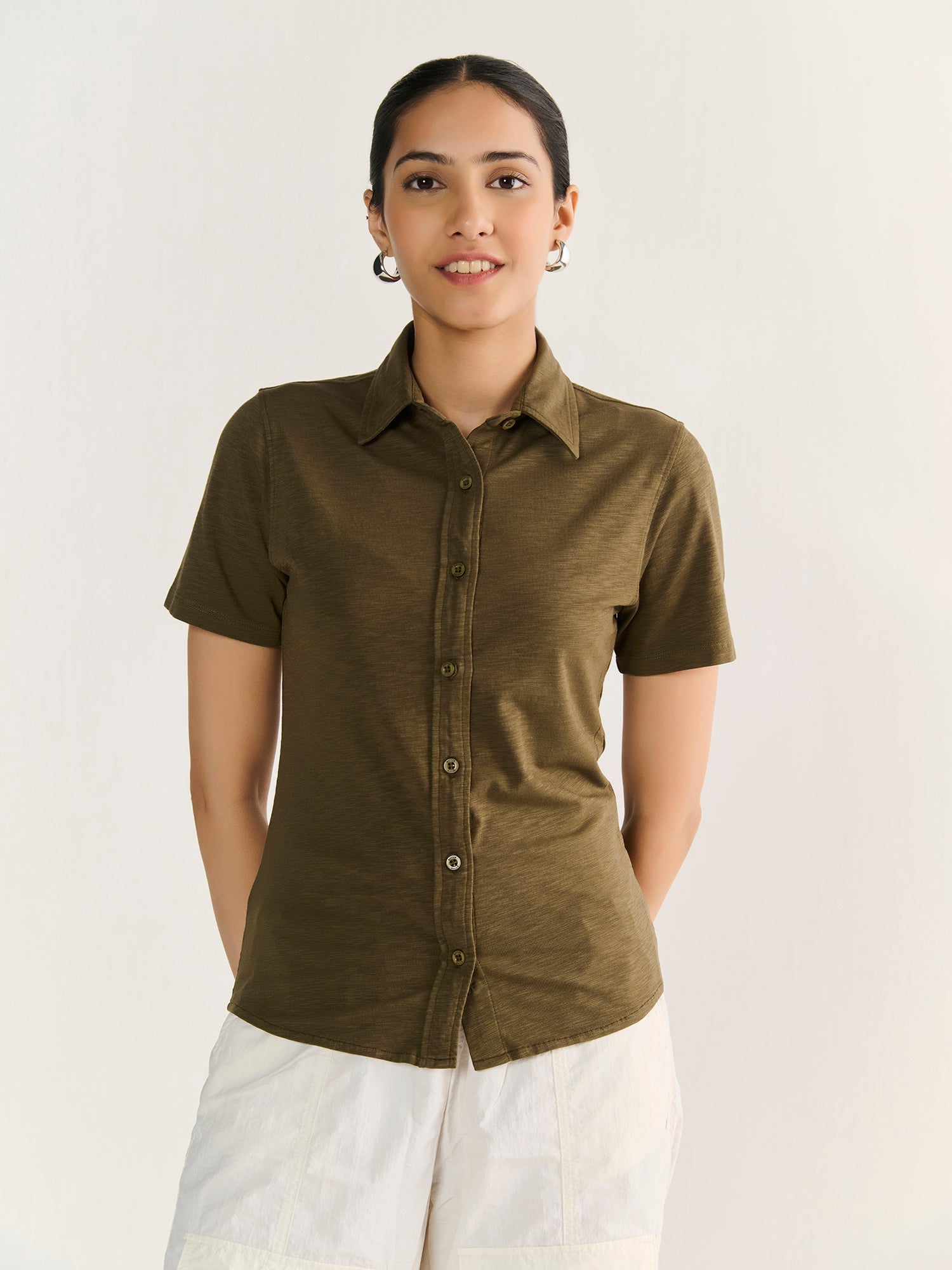 Textured Slub Short Sleeve Button Down