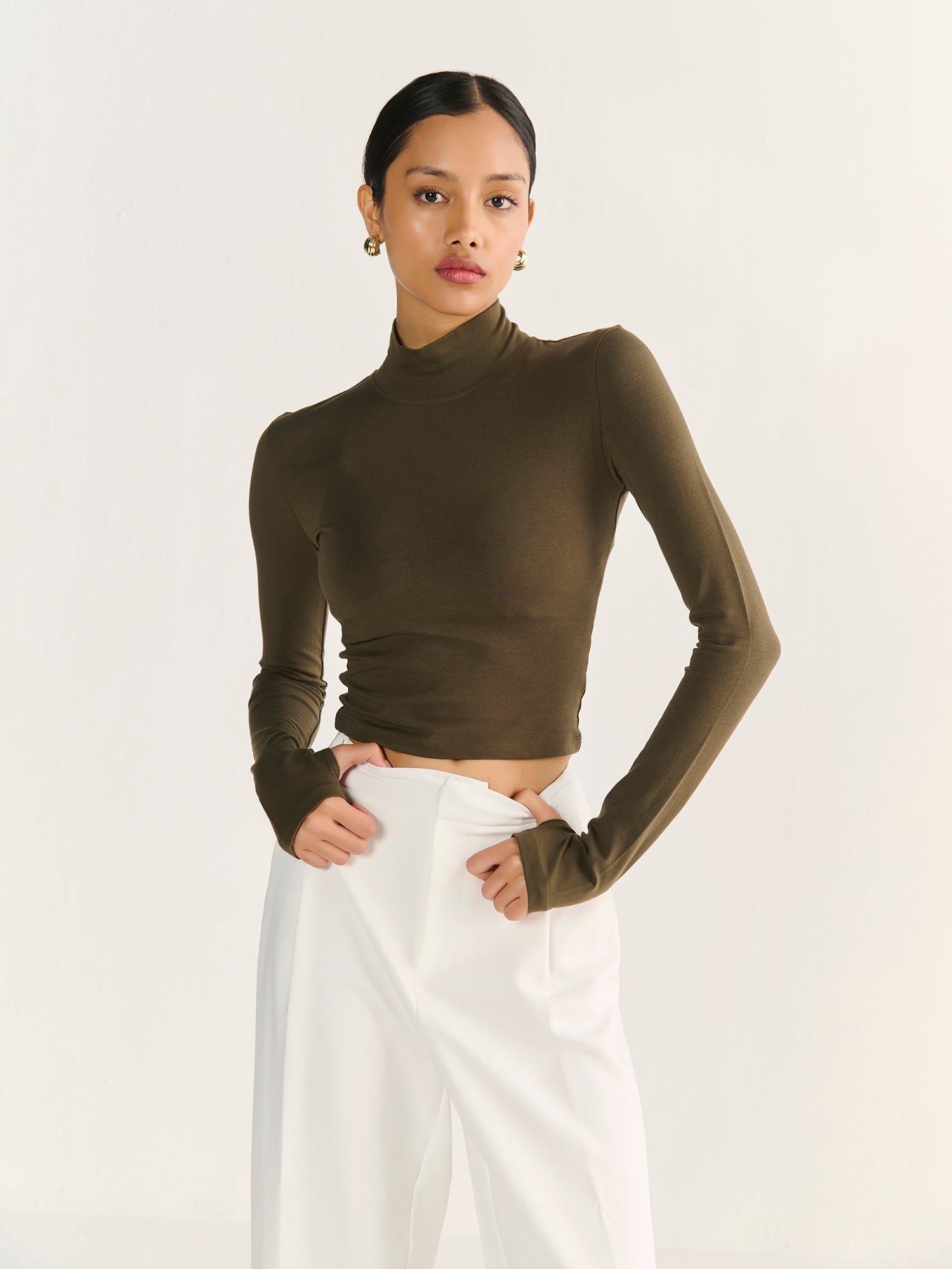 High Neck Long Sleeve Crop