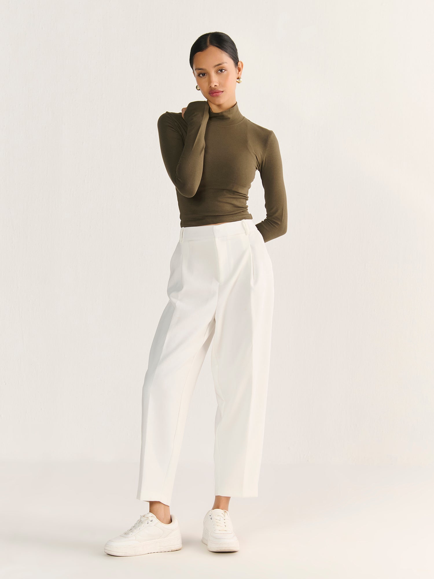 High Neck Long Sleeve Crop