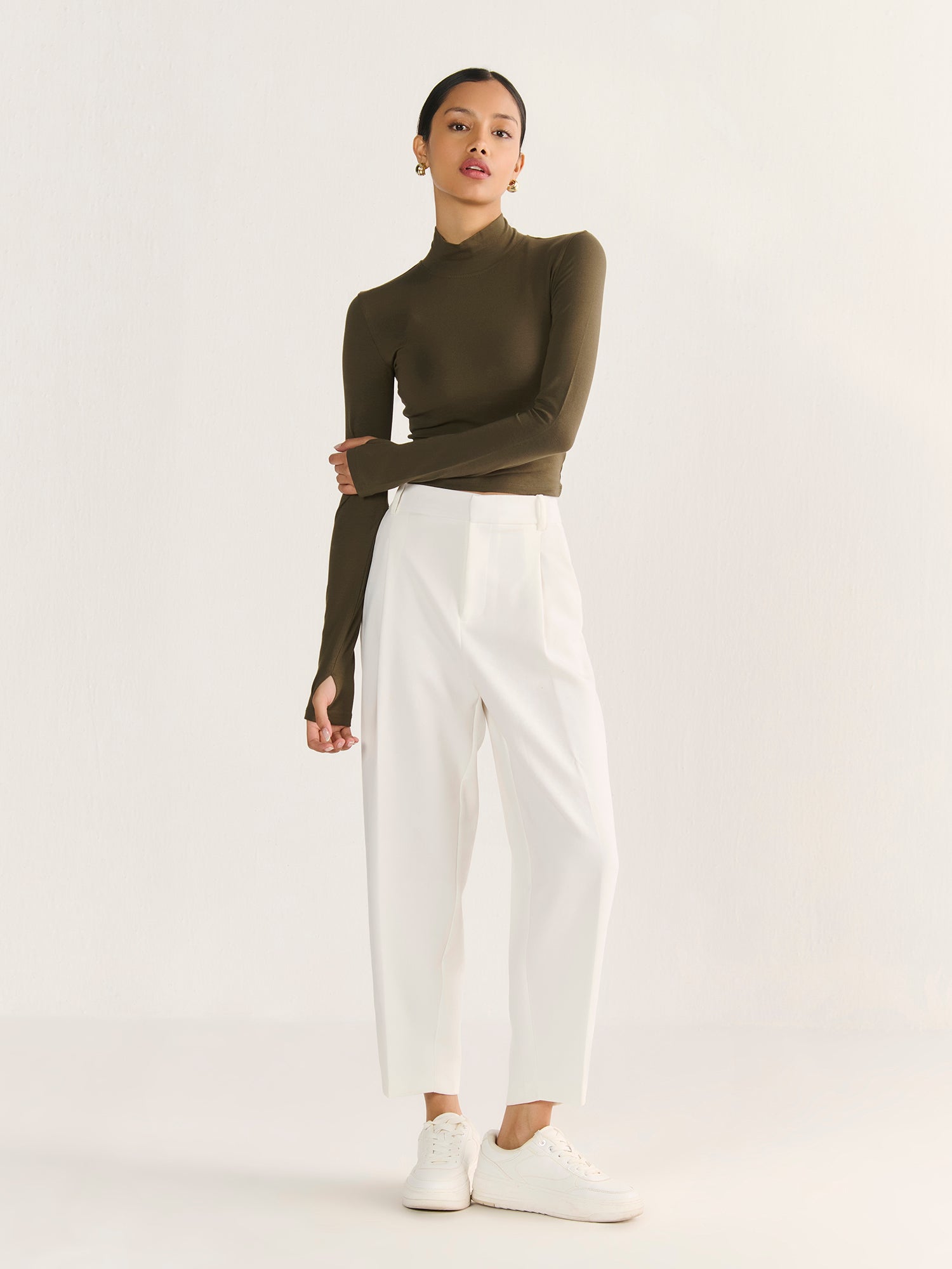 High Neck Long Sleeve Crop