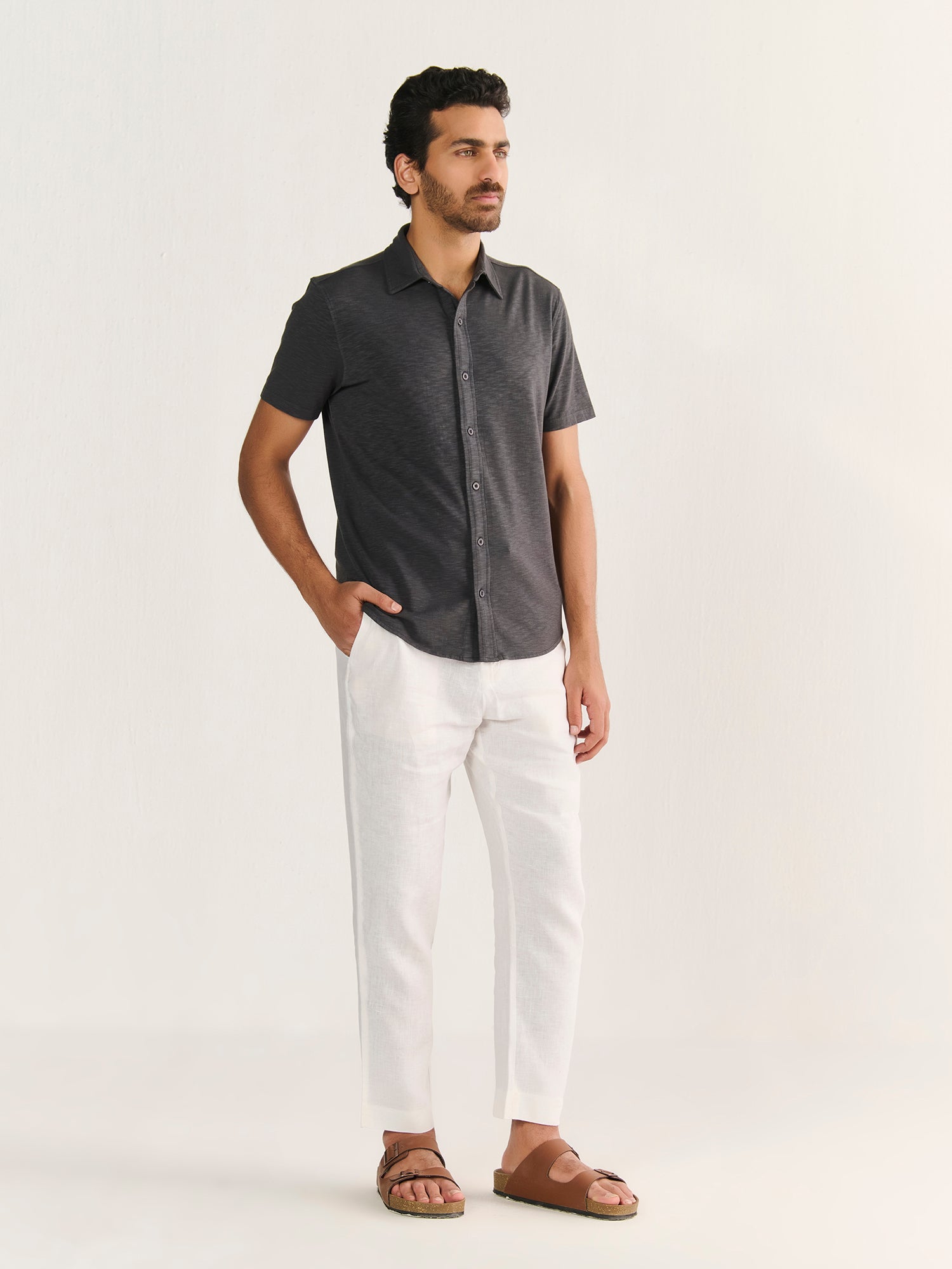 Textured Slub Short Sleeve Button Down