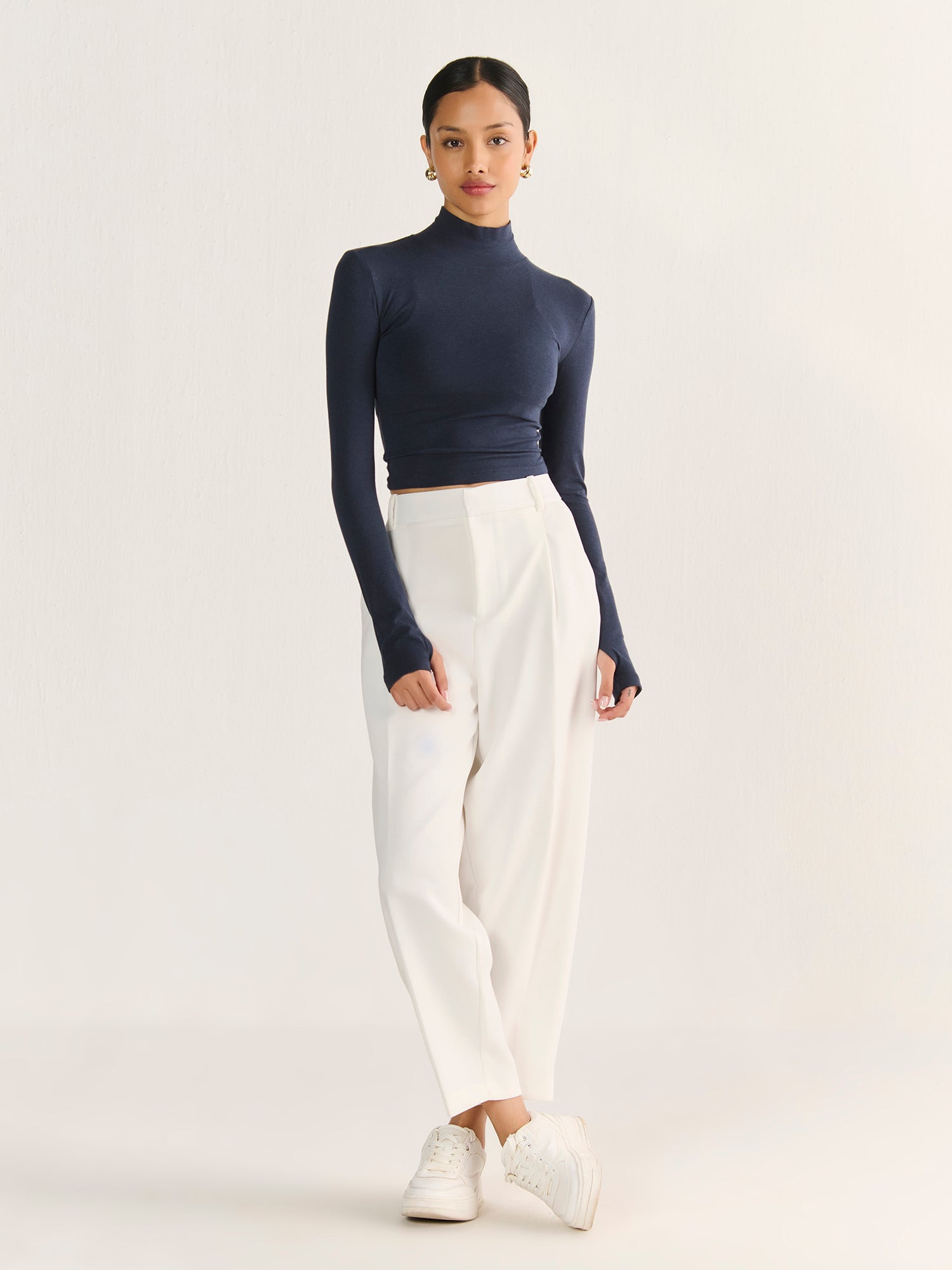 High Neck Long Sleeve Crop
