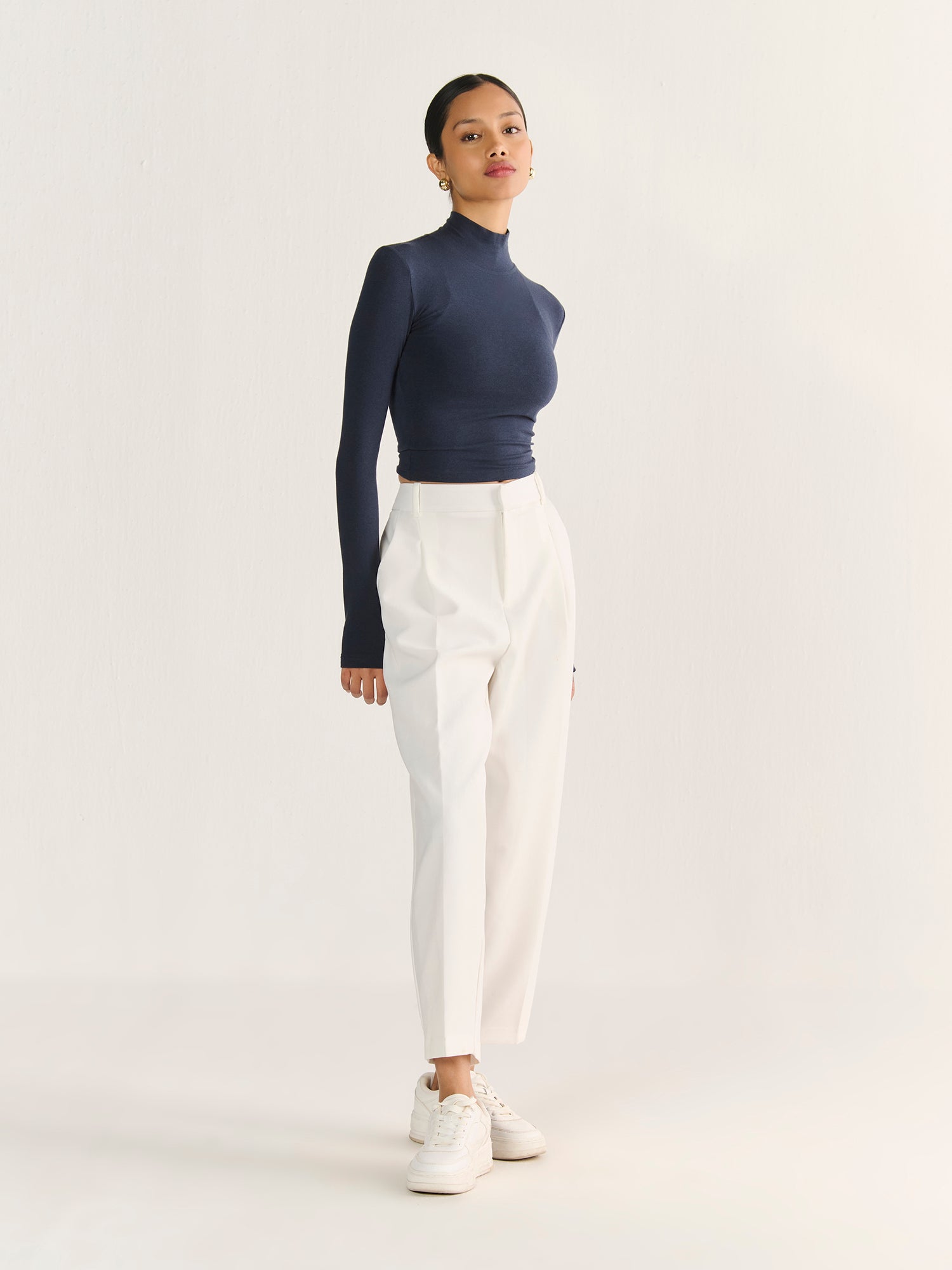 High Neck Long Sleeve Crop