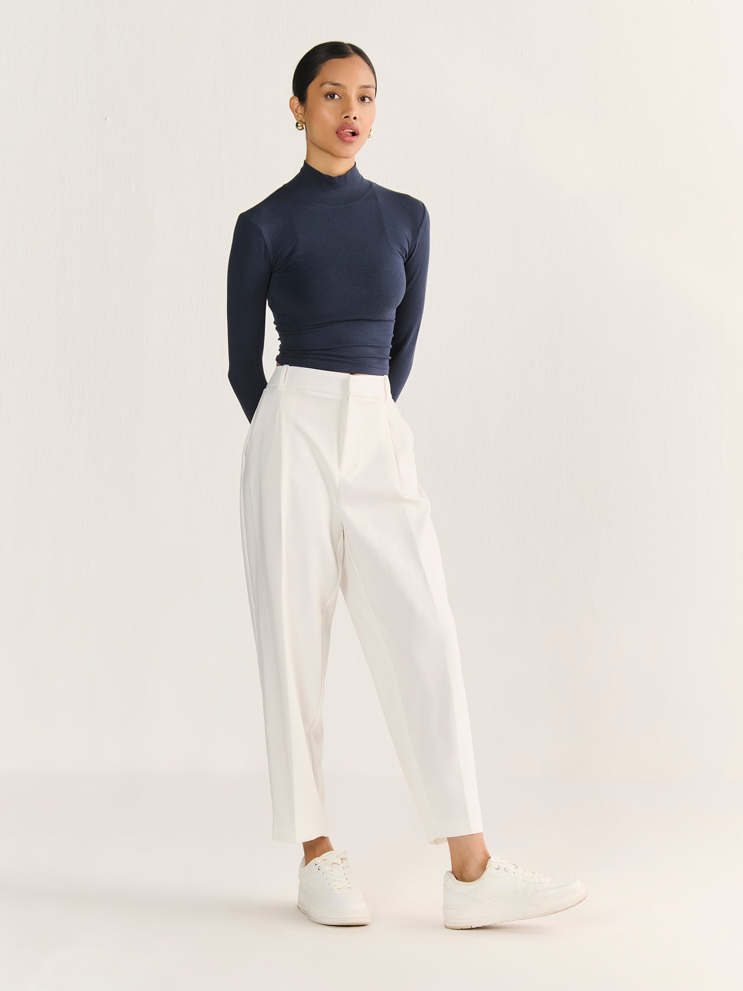 High Neck Long Sleeve Crop