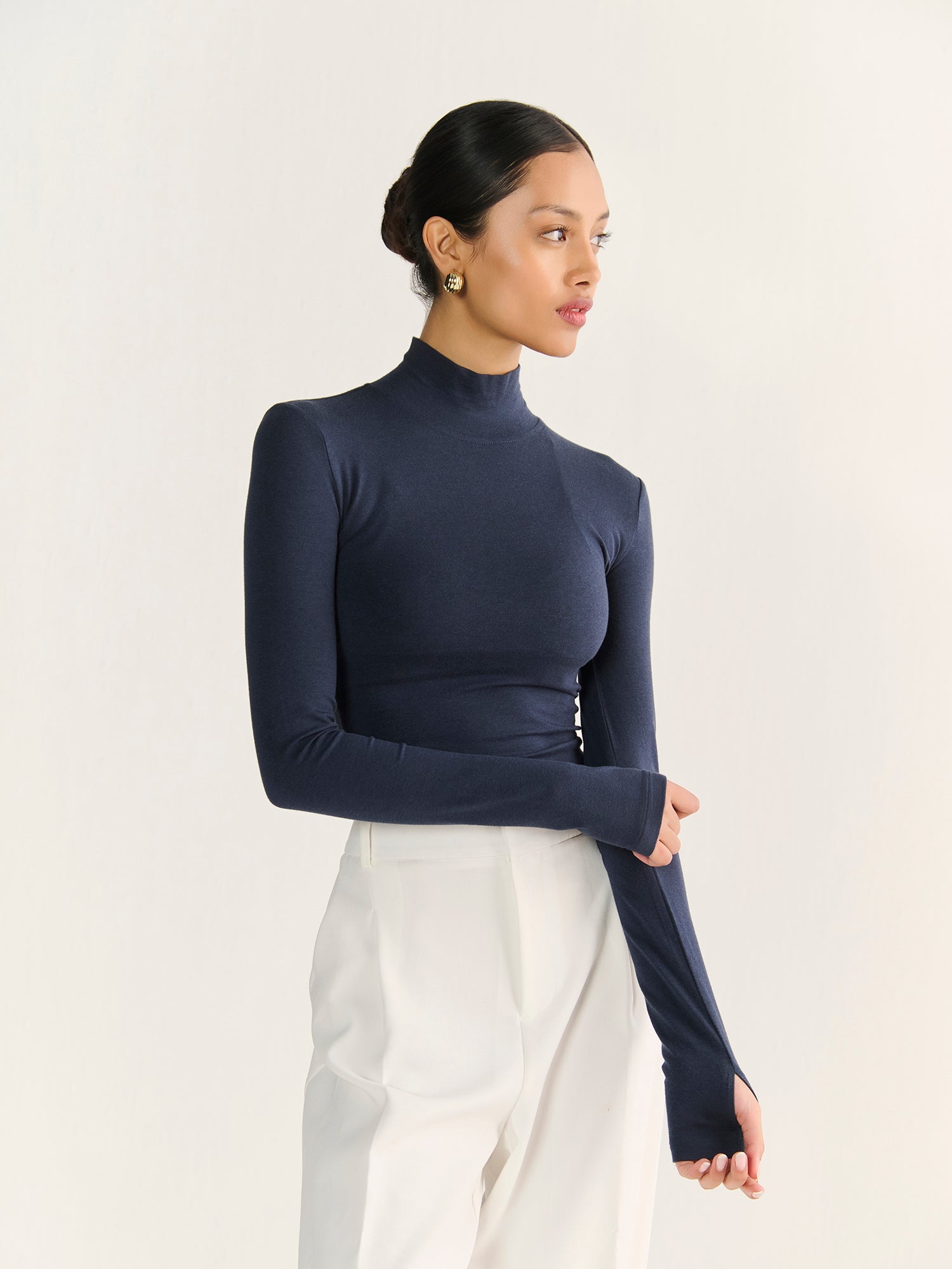 High Neck Long Sleeve Crop