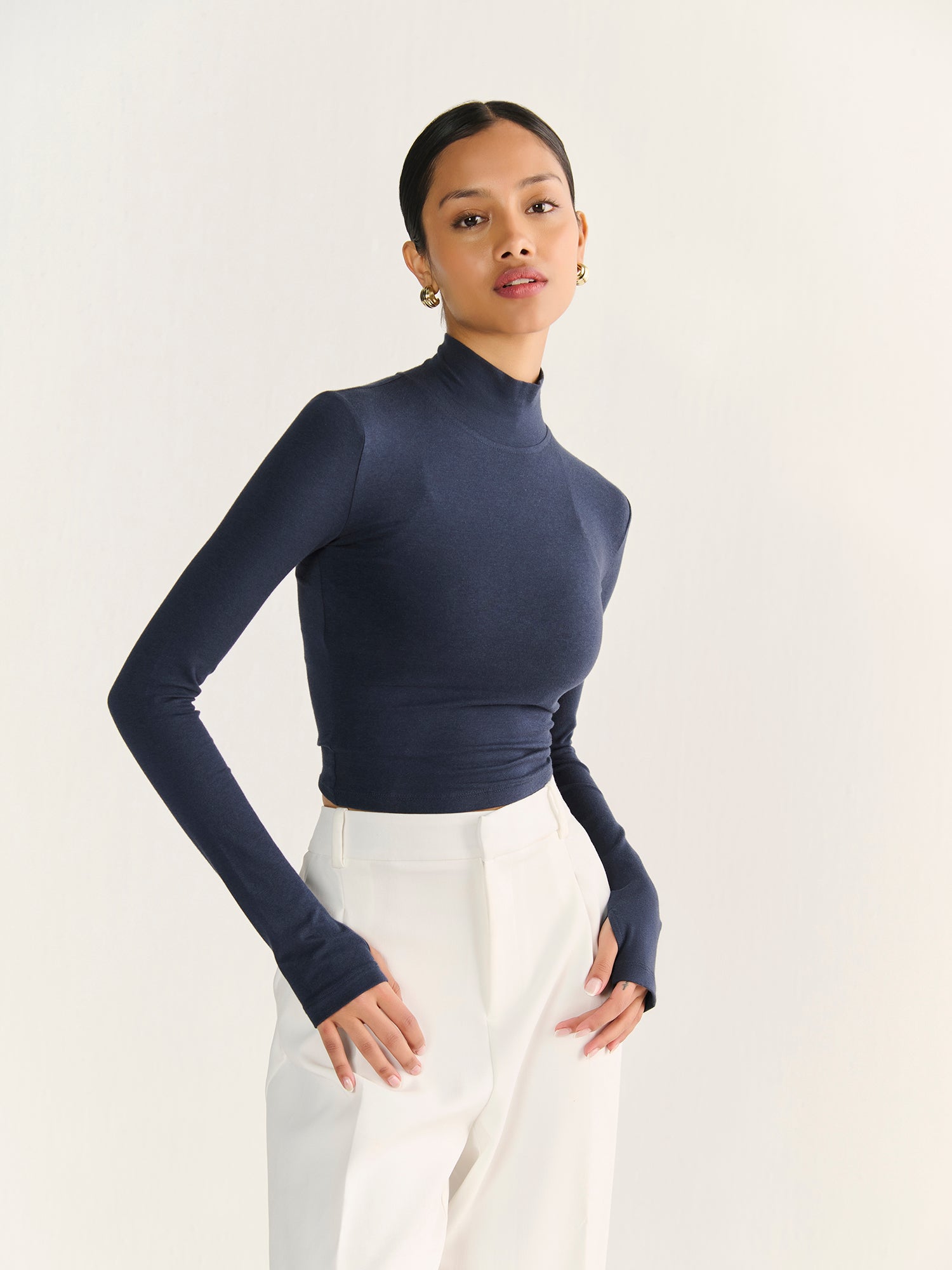 High Neck Long Sleeve Crop