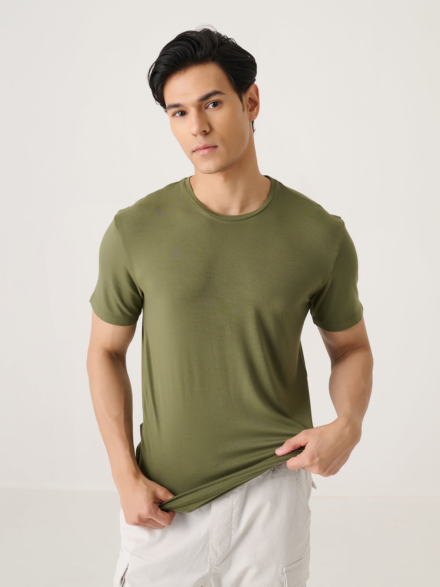 Olive Slim Straight Fit Regular Collar Long Sleeves Cotton Men's Shirt by Being Human Clothing