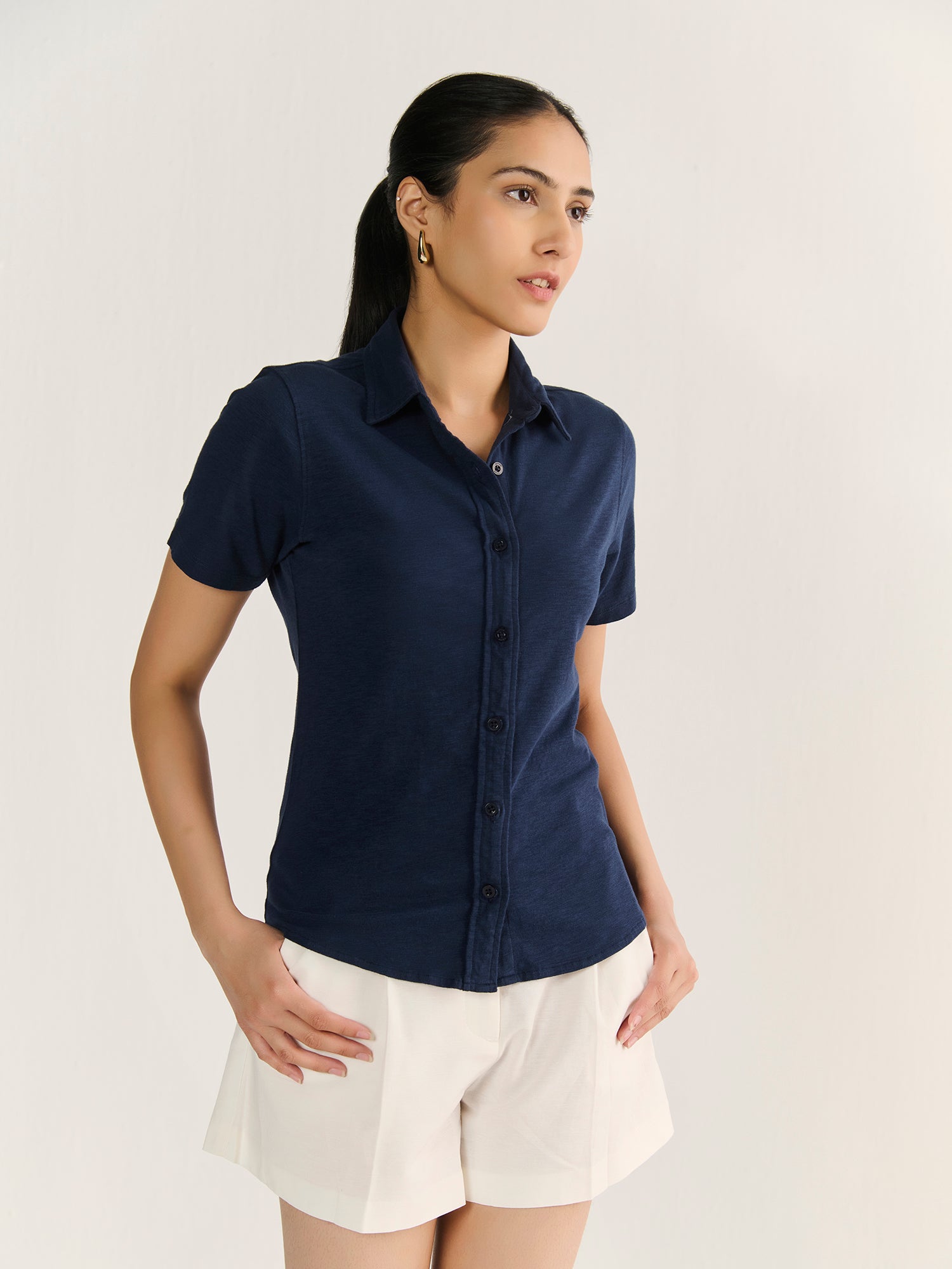 Textured Slub Short Sleeve Button Down