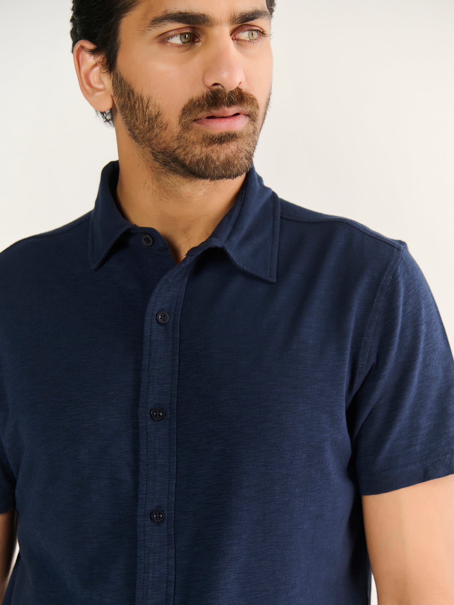 Textured Slub Short Sleeve Button Down