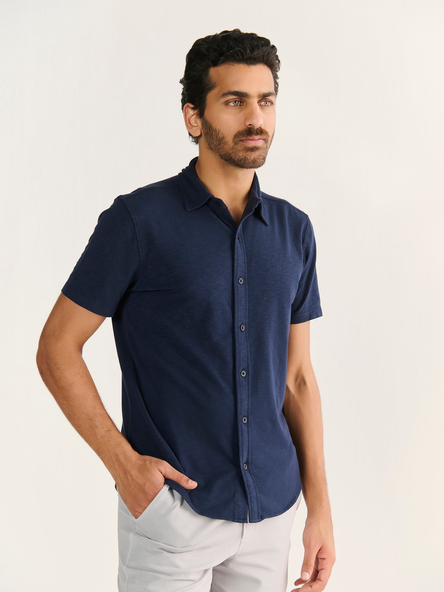 Textured Slub Short Sleeve Button Down