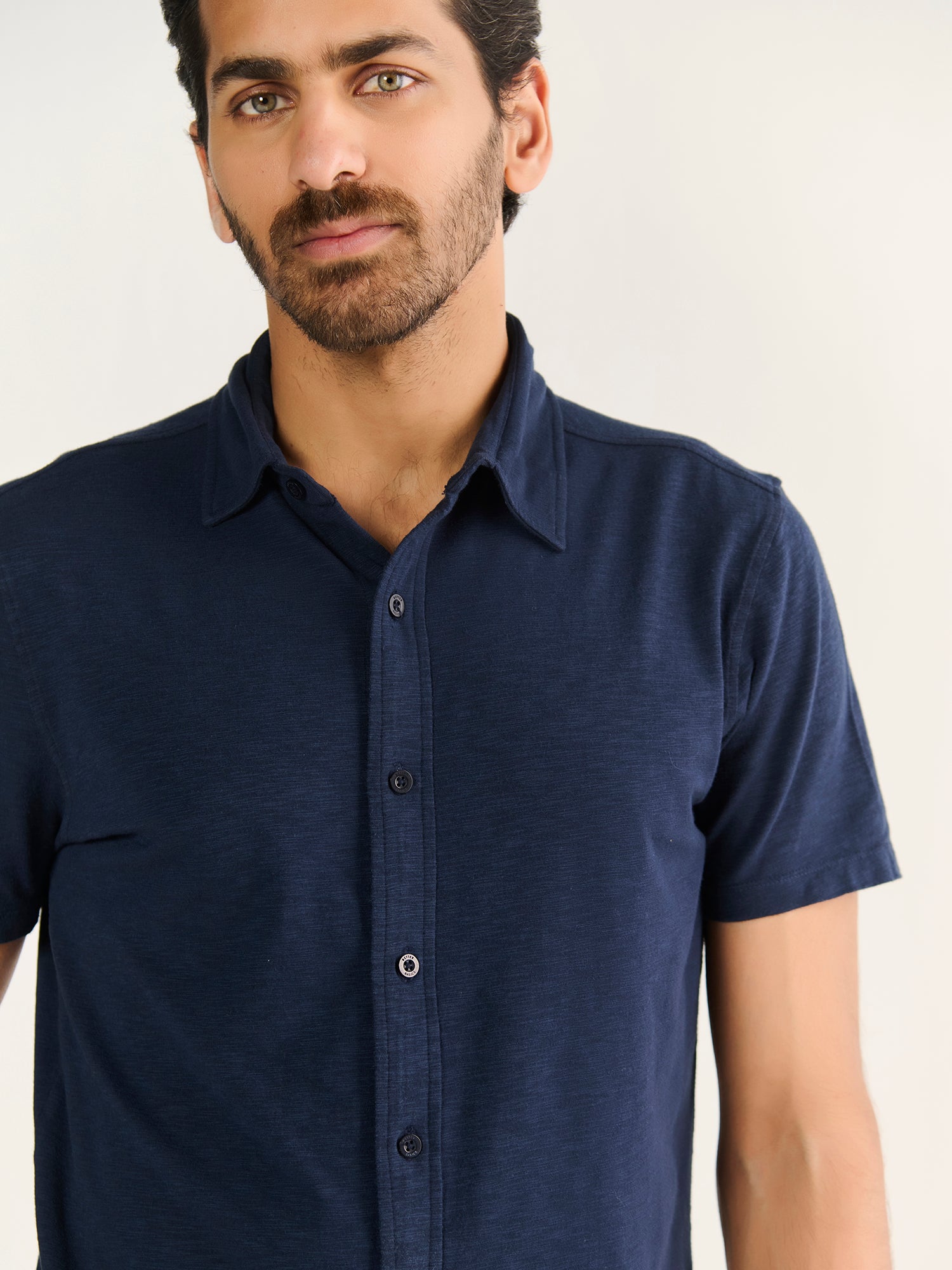 Textured Slub Short Sleeve Button Down